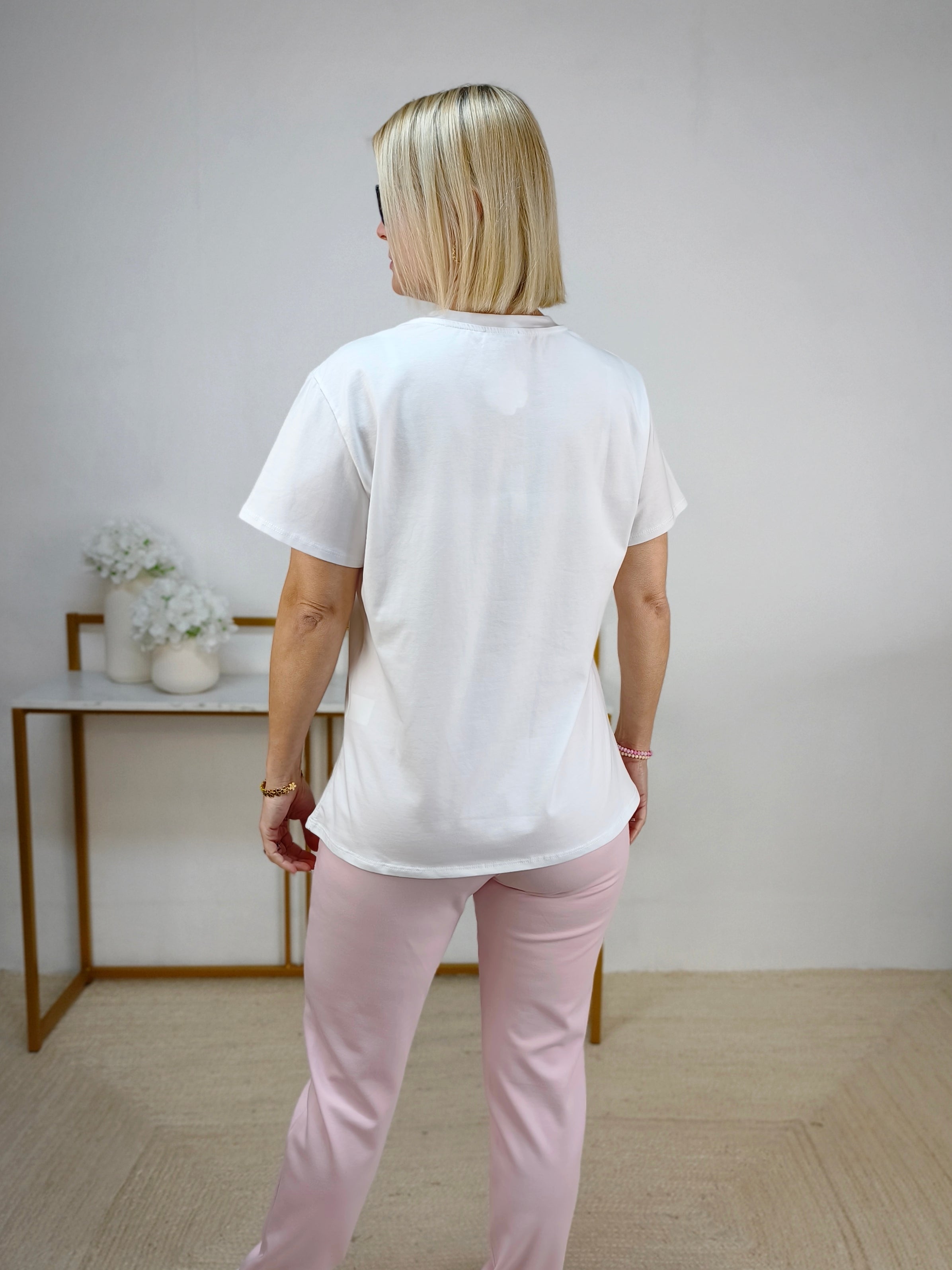 T-Shirt "Espresso...." weiss/rosa (36-42)