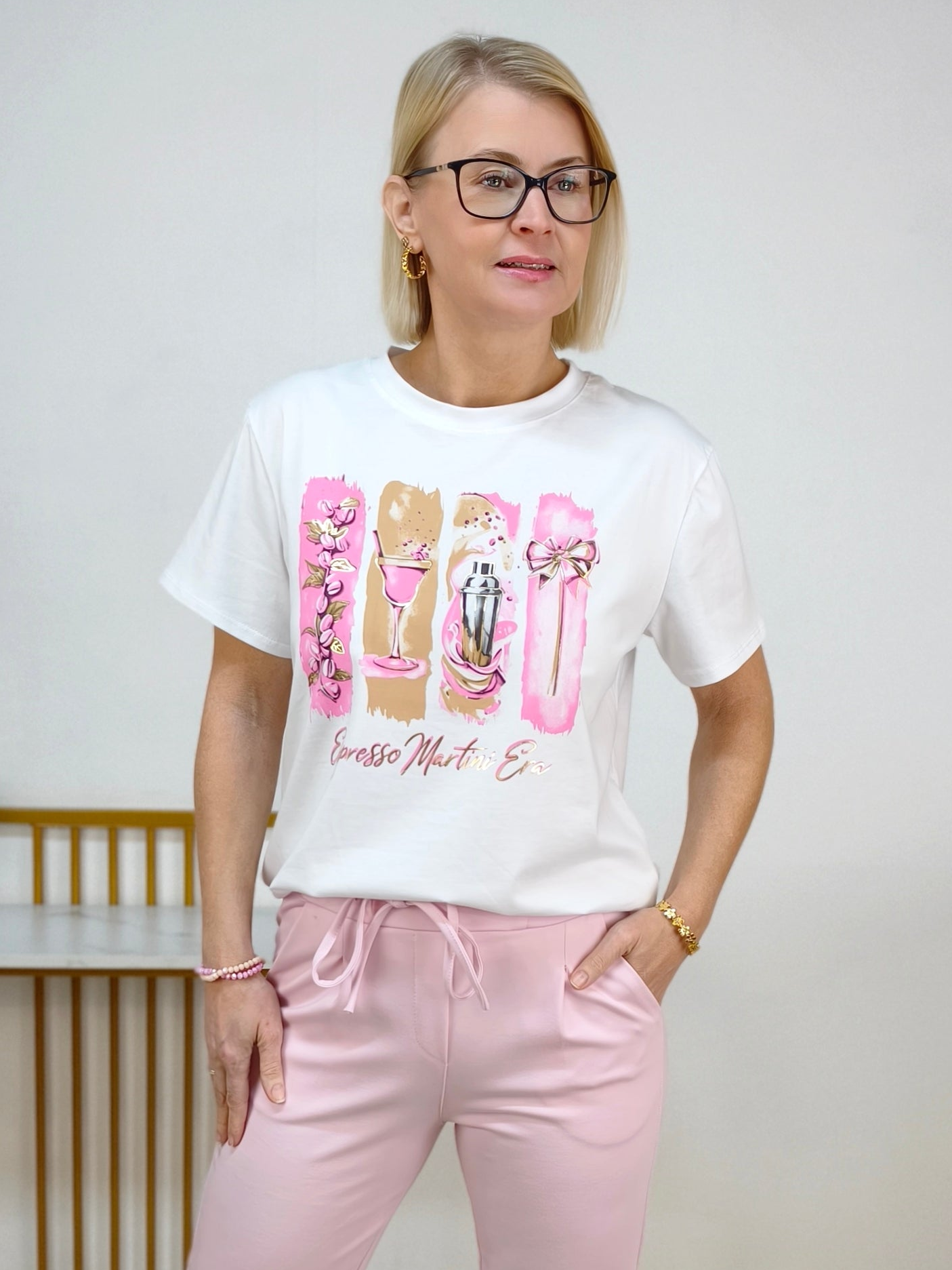 T-Shirt "Espresso...." weiss/rosa (36-42)