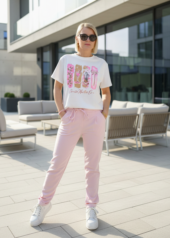 T-Shirt "Espresso...." weiss/rosa (36-42)