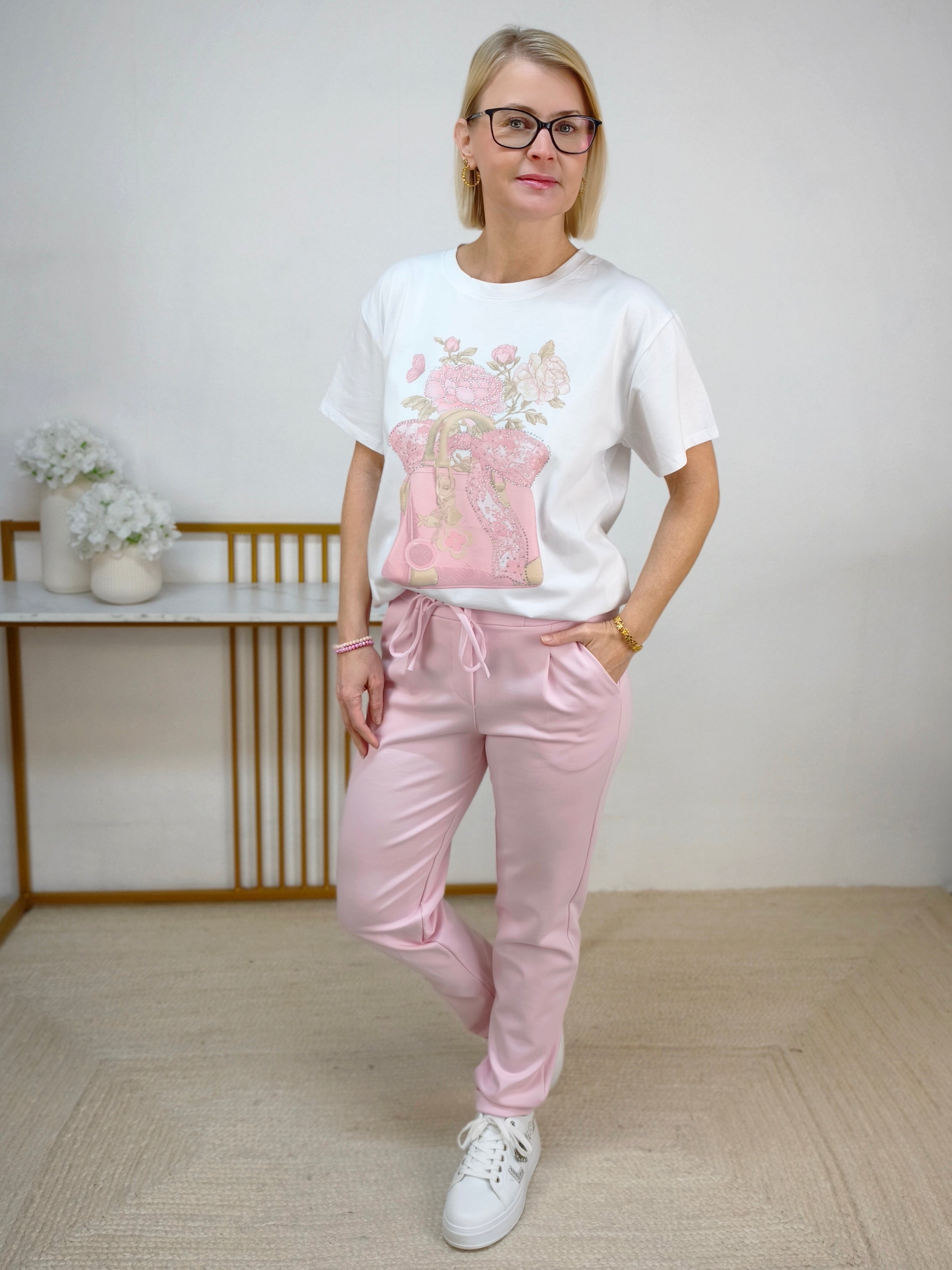 T-Shirt "Hand Bag" weiss/rosa (36-42)