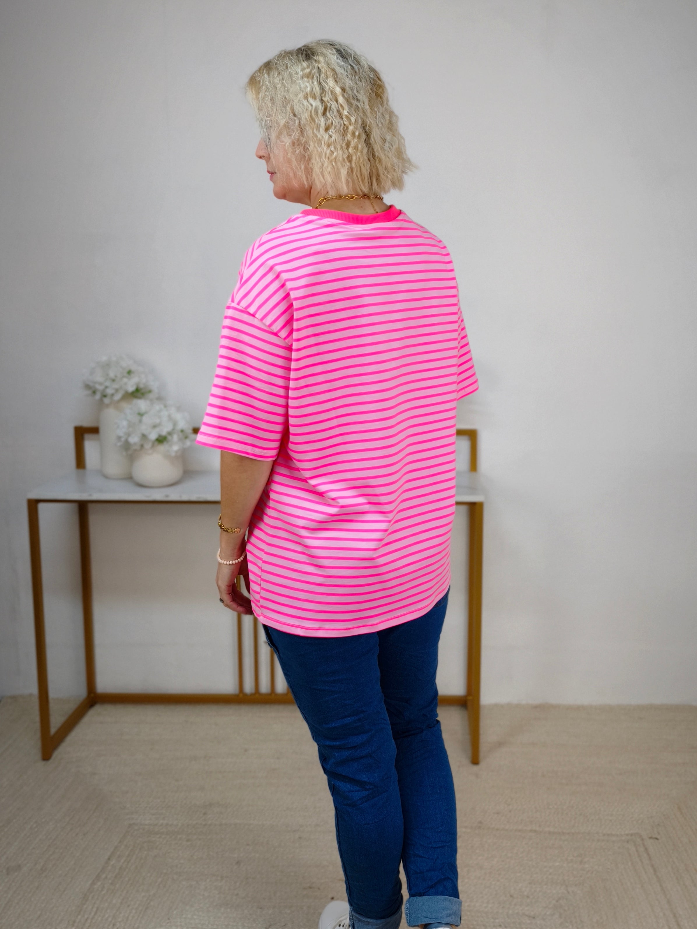 T-Shirt "Amore" rosa/pink gestreift mit Leo (38-42/44)