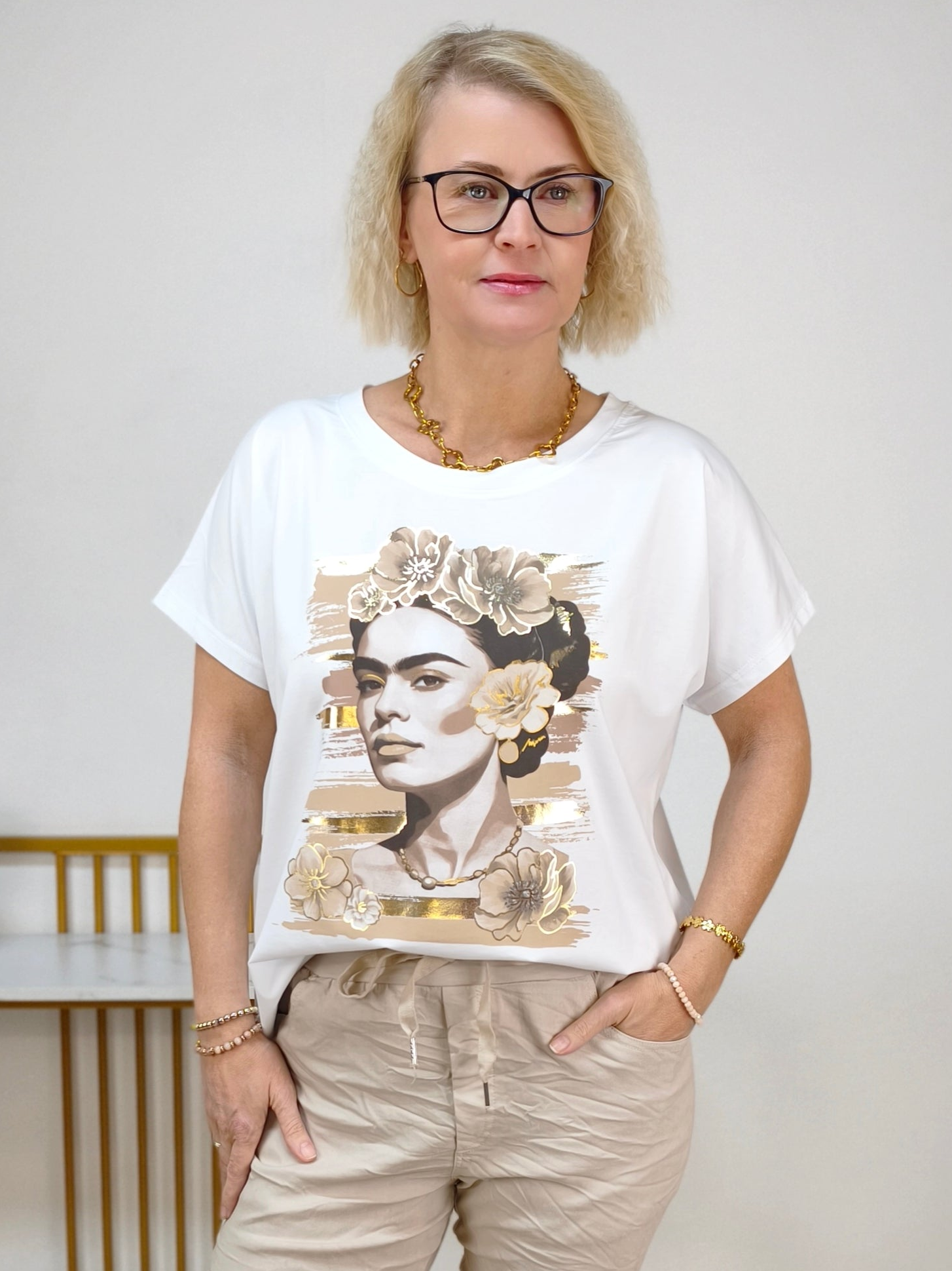 T-Shirt "Frida" weiss/beige (38-42/44)