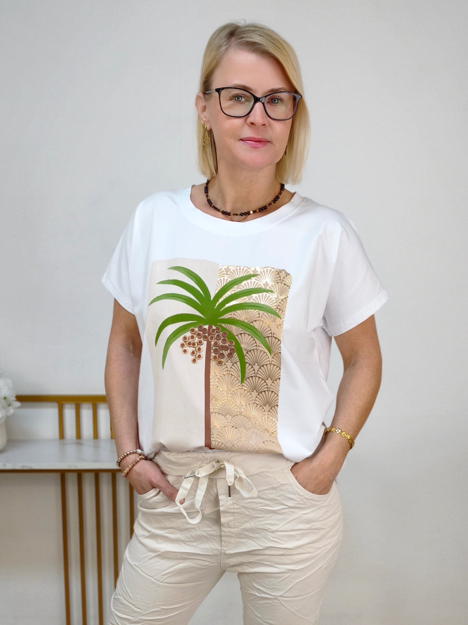 T-Shirt "Kokospalme" weiss/beige (38-42)