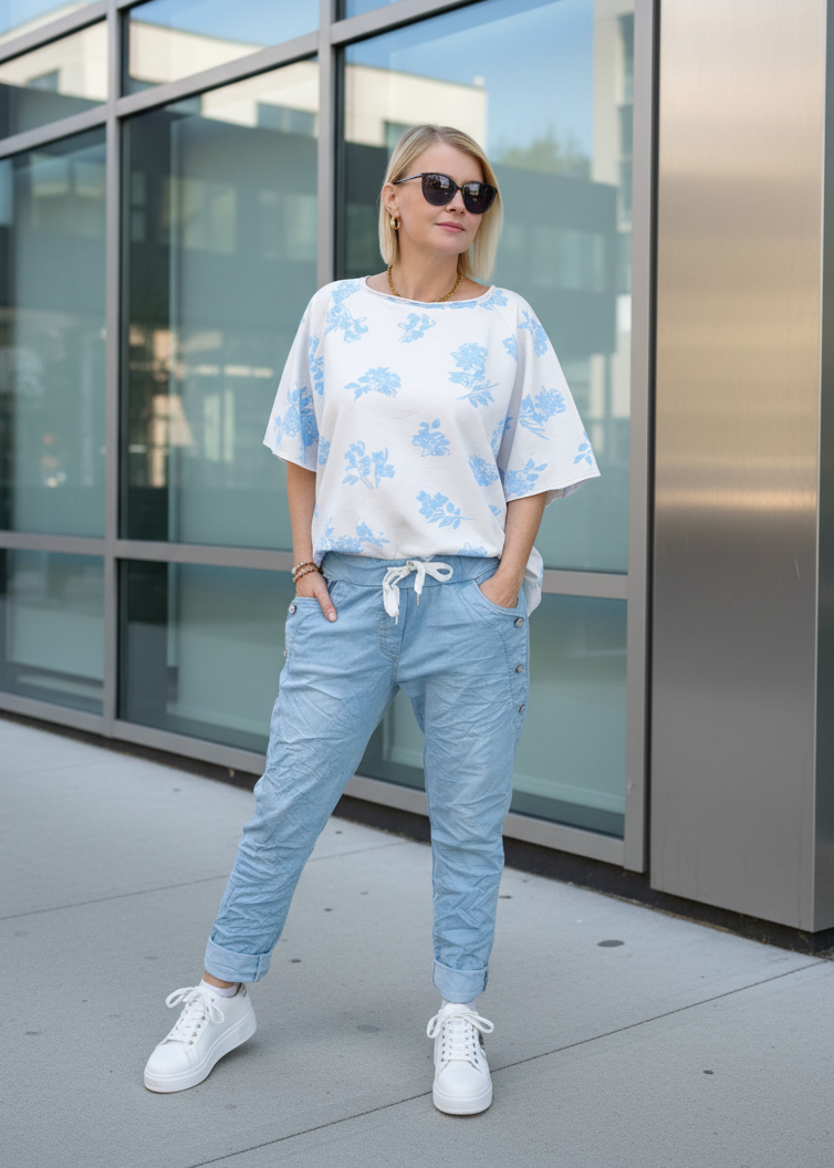 Shirt in weiss/blau aus Baumwolle (40-44)