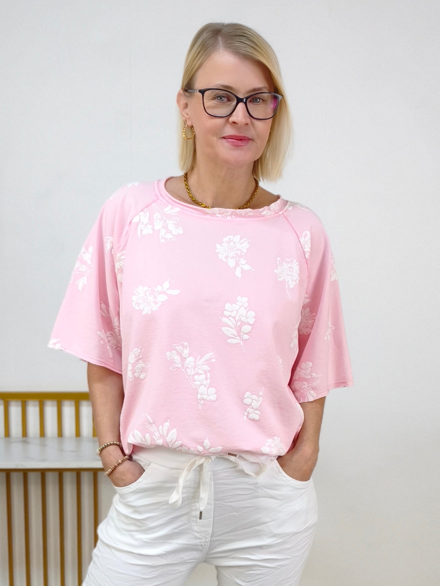 Shirt in rosa/weiss aus Baumwolle (40-44)