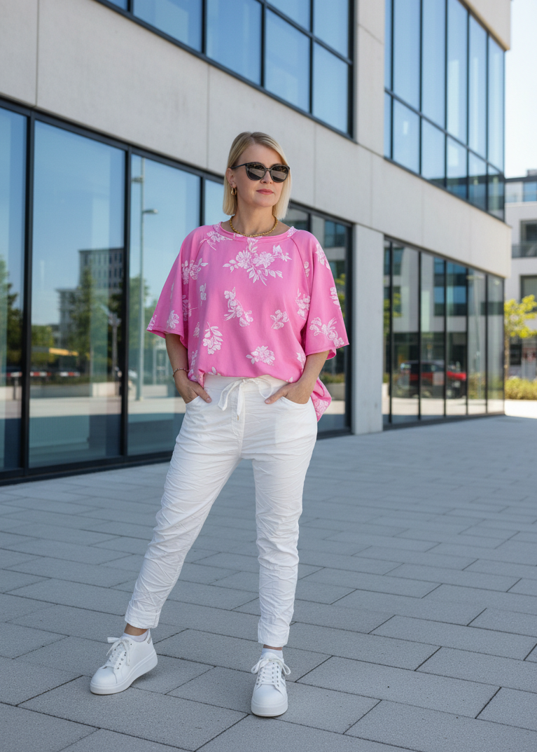 Shirt in pink/weiss aus Baumwolle (40-44)
