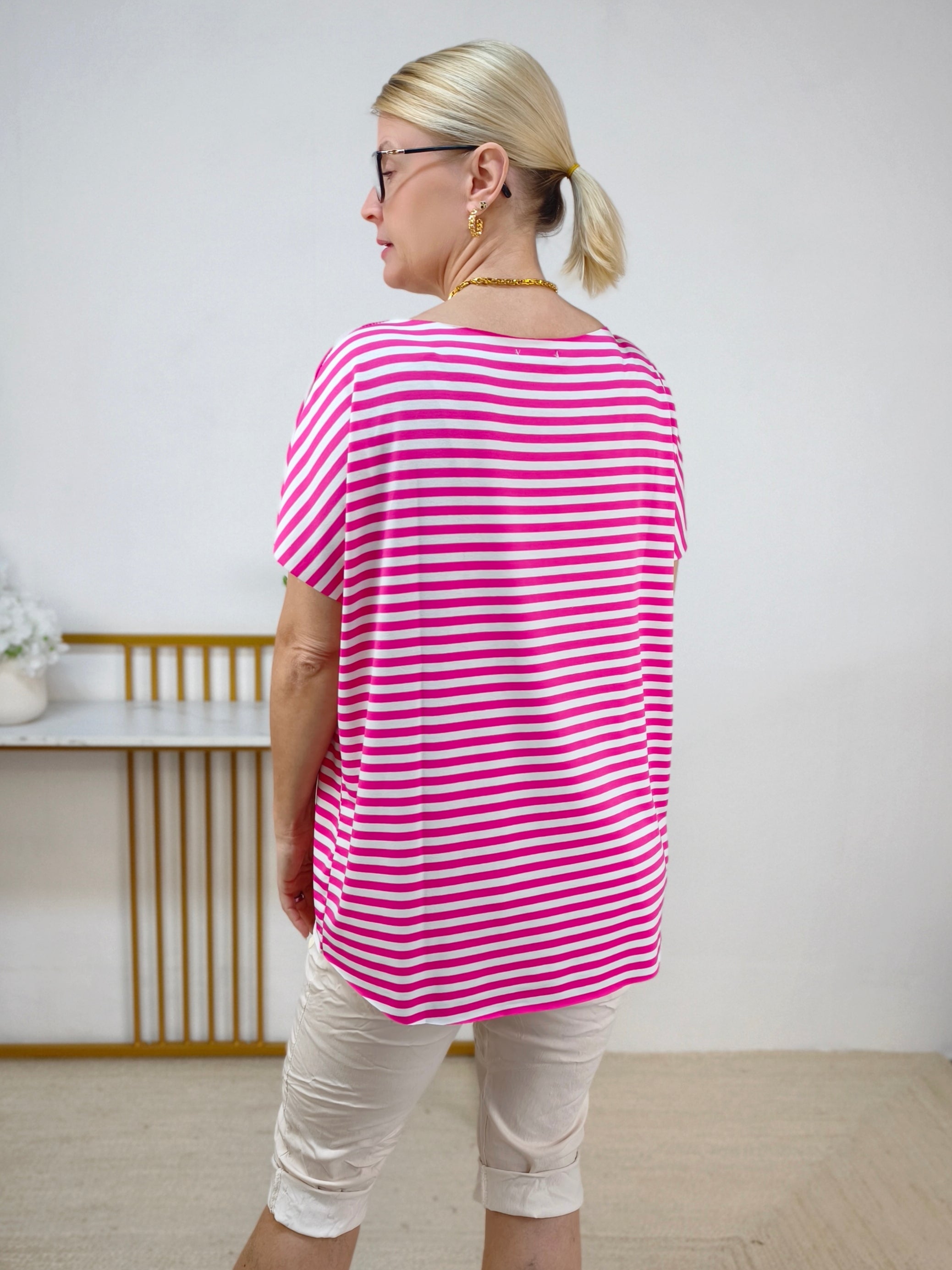 Leichtes Shirt gestreift in weiss/pink (38-42/44)