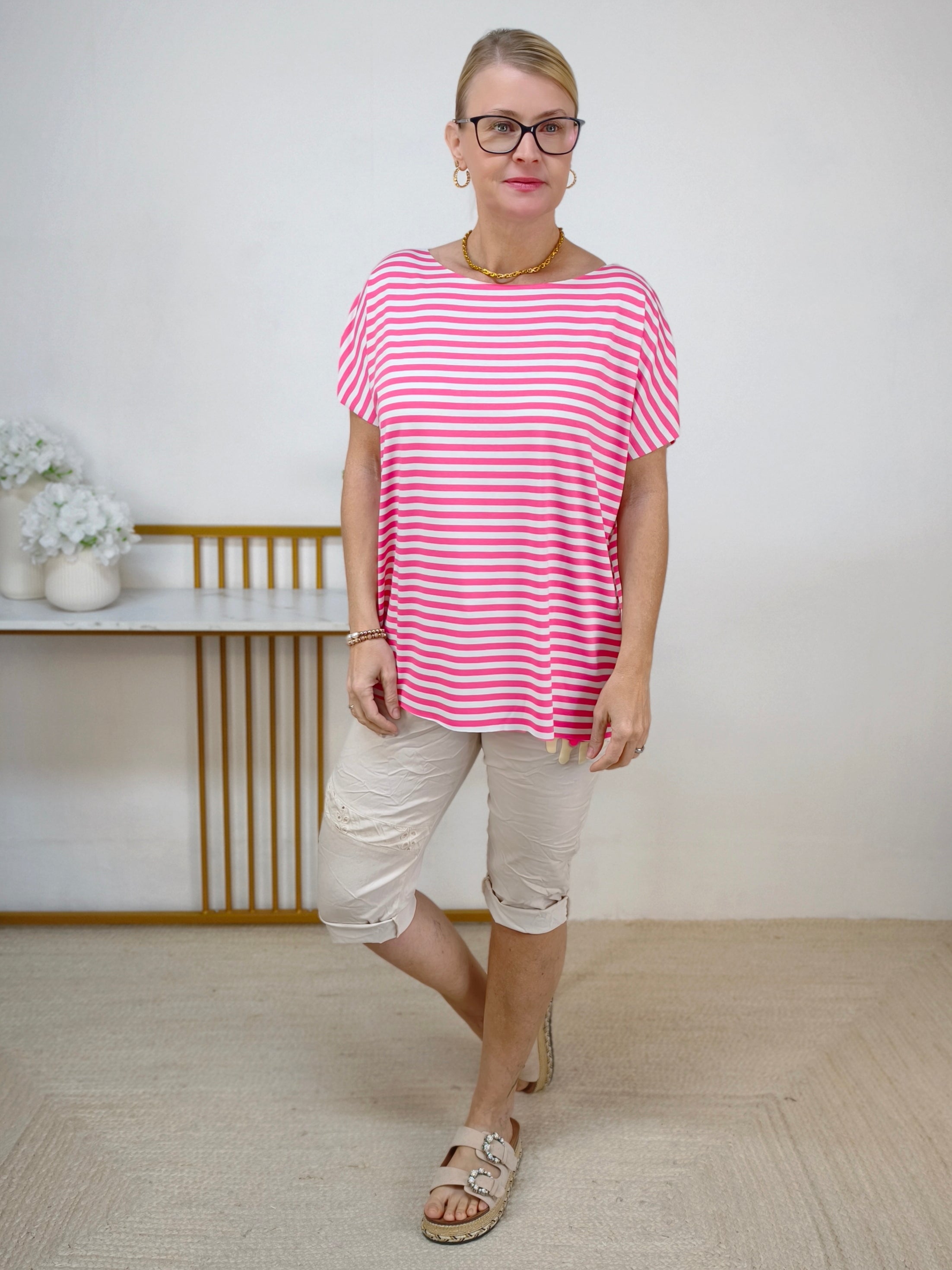 Leichtes Shirt gestreift in weiss/rosa (38-42/44)