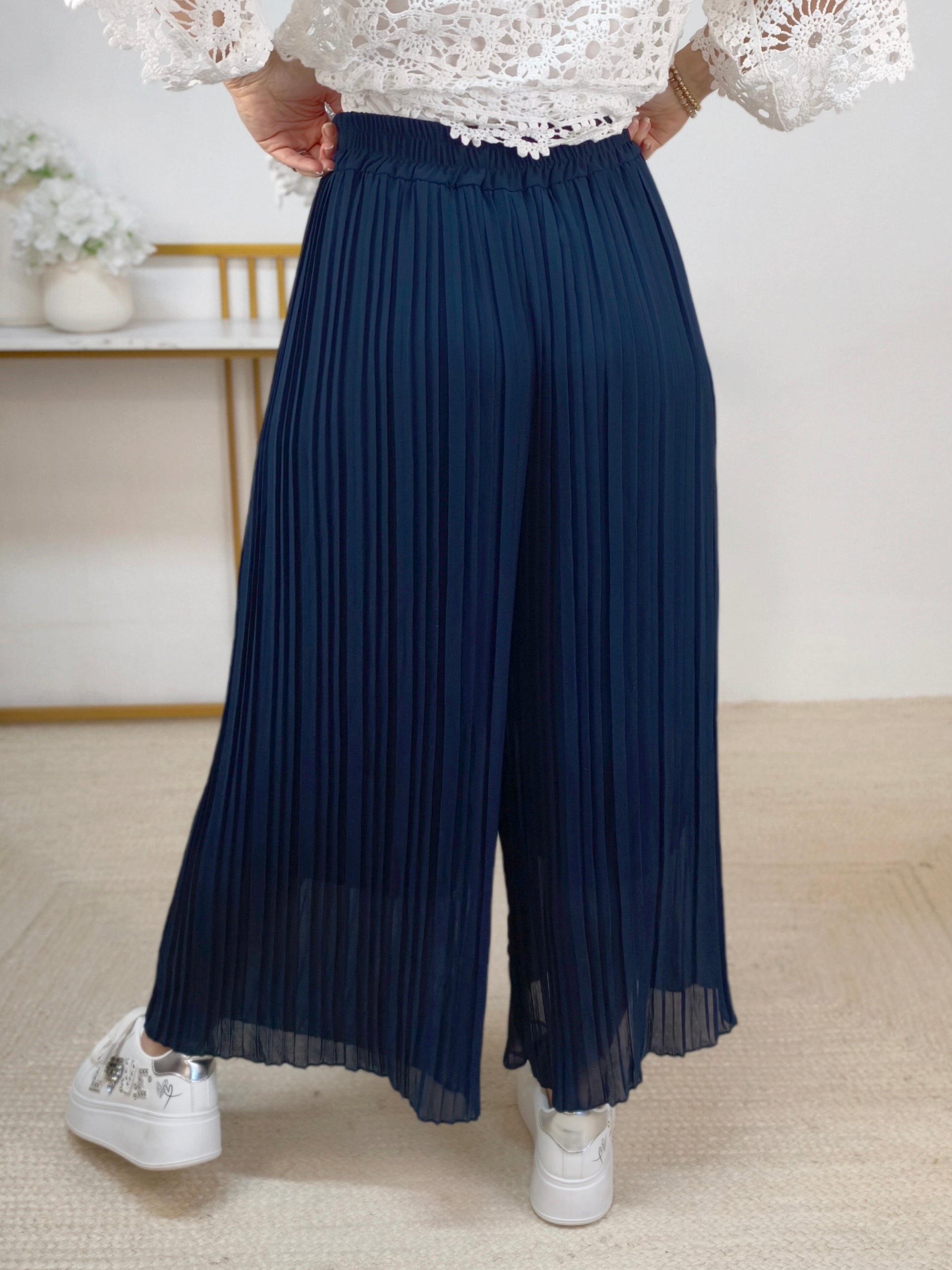 Plissee Hose mit weitem Bein Dunkelblau (36-44)