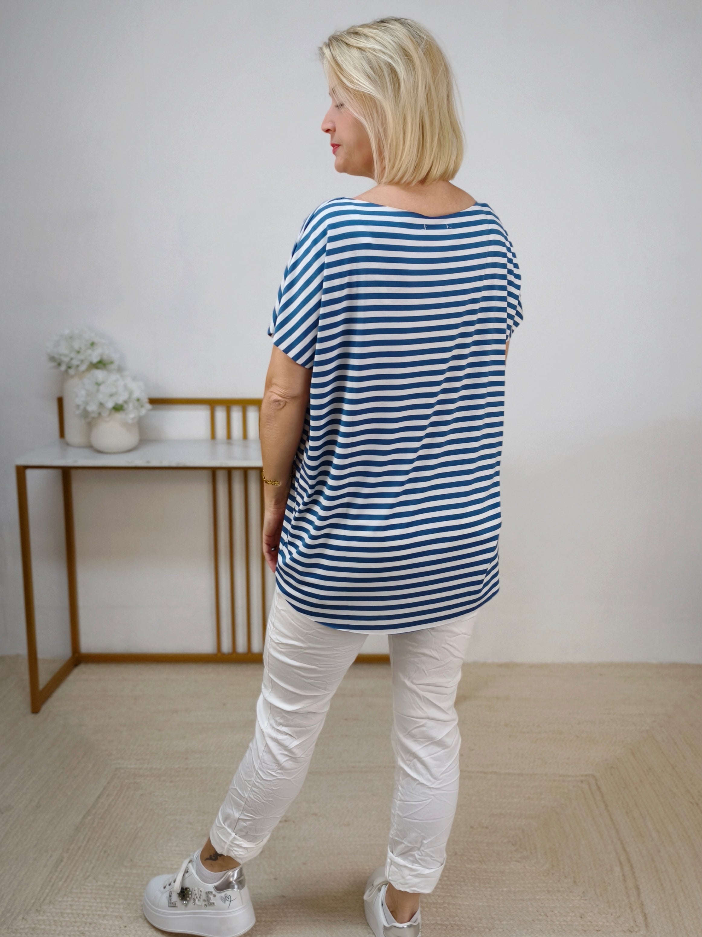 Leichtes Shirt gestreift in weiss/jeansblau (38-42/44)