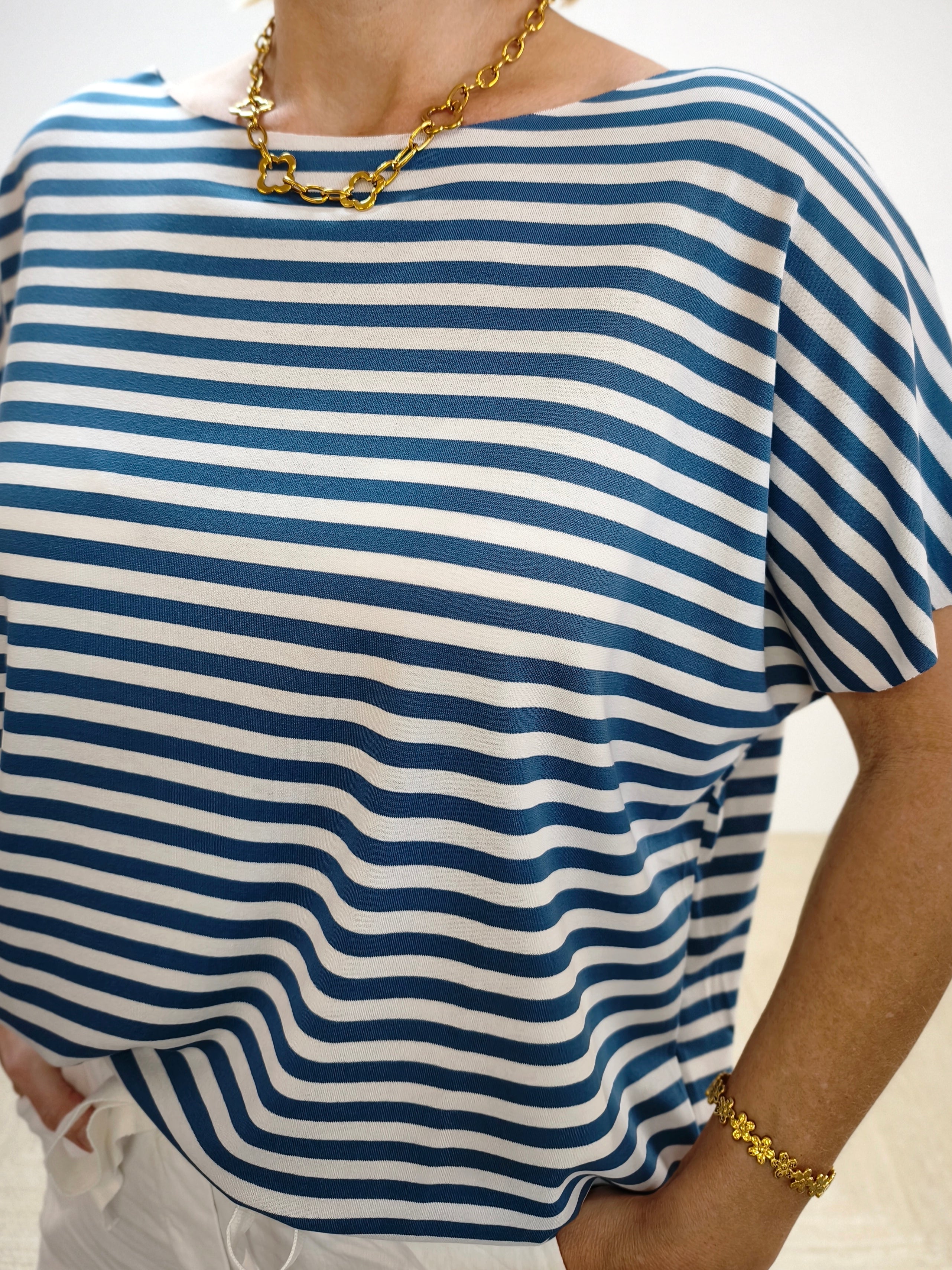 Leichtes Shirt gestreift in weiss/jeansblau (38-42/44)