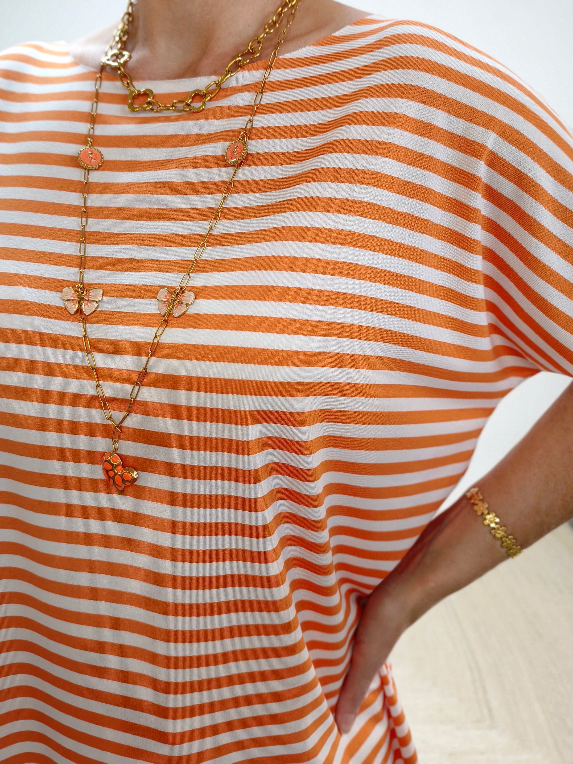 Leichtes Shirt gestreift in weiss/orange (38-42/44)