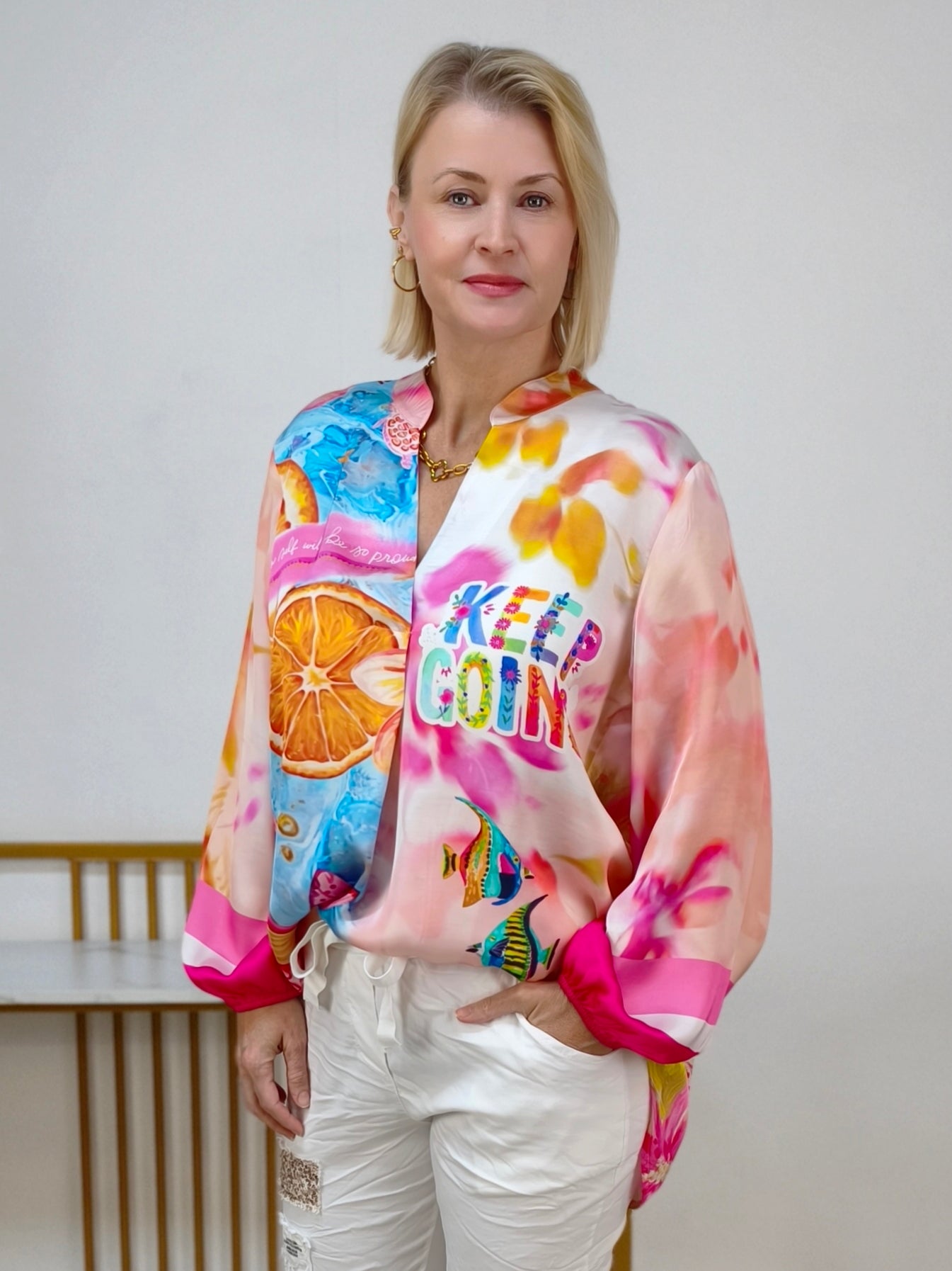 Sommerlich gemusterte Bluse im Farbmix (36-42)