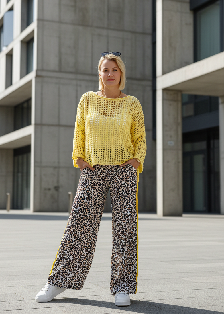 Leichter Lochstrick Pullover gelb (38-44)