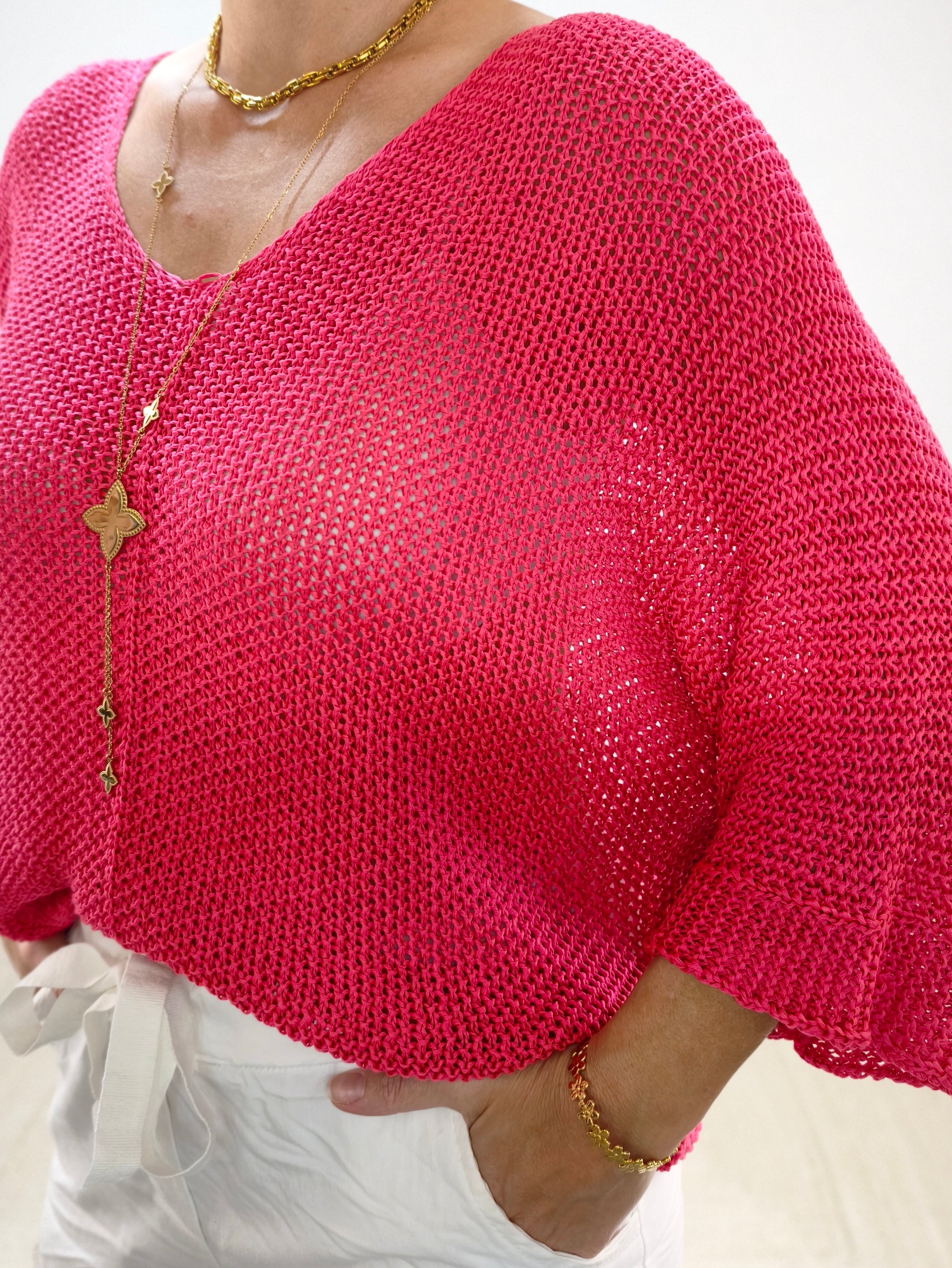Leichter Häkelpullover Himbeere (38-42/44)