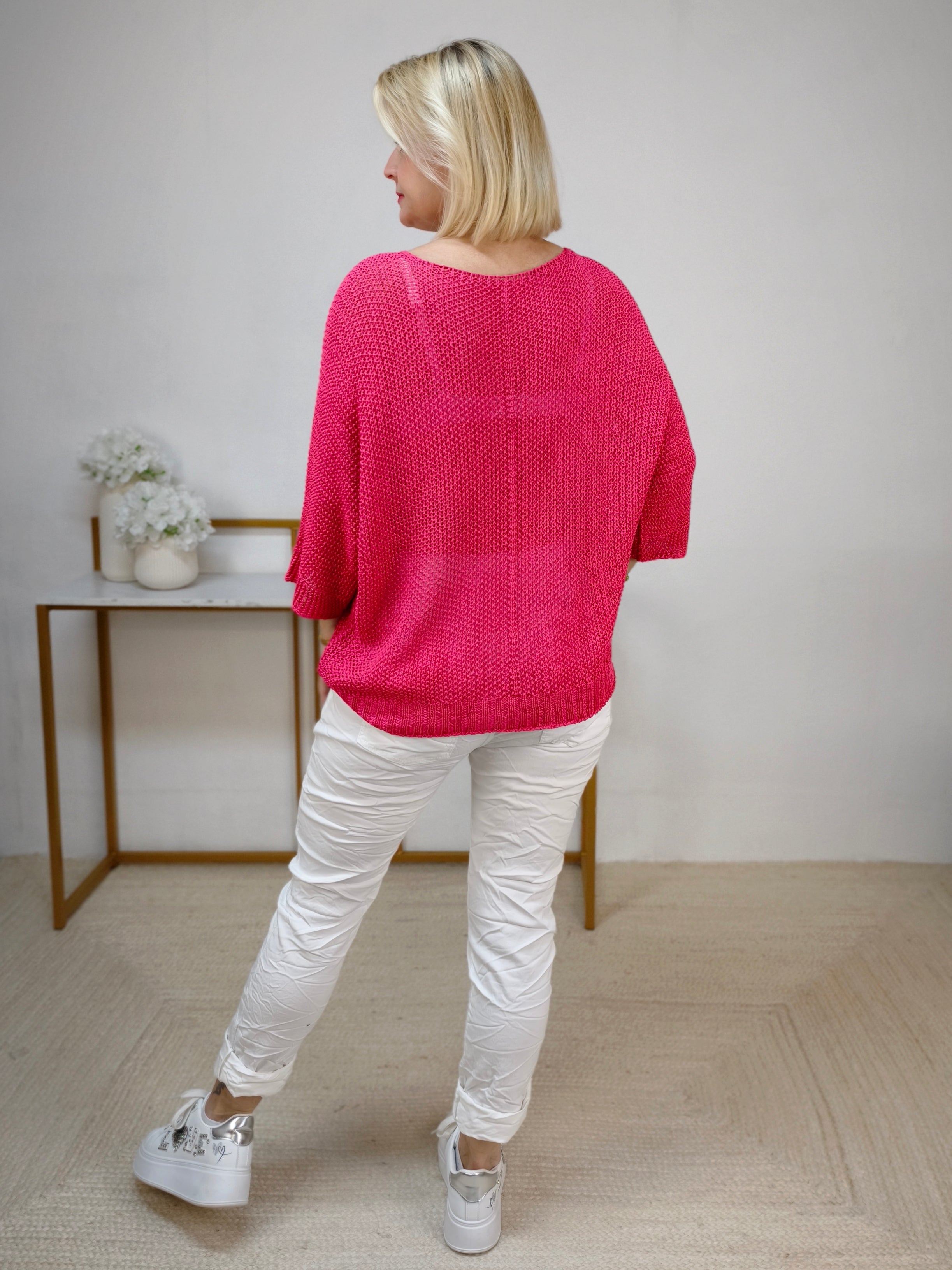 Leichter Häkelpullover Himbeere (38-42/44)