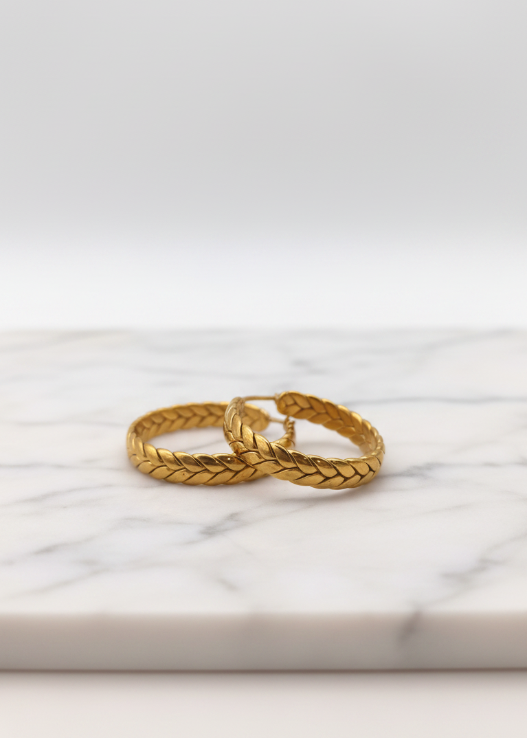 Goldene Creolen mit Blattmuster "Pepa", 18k vergoldet