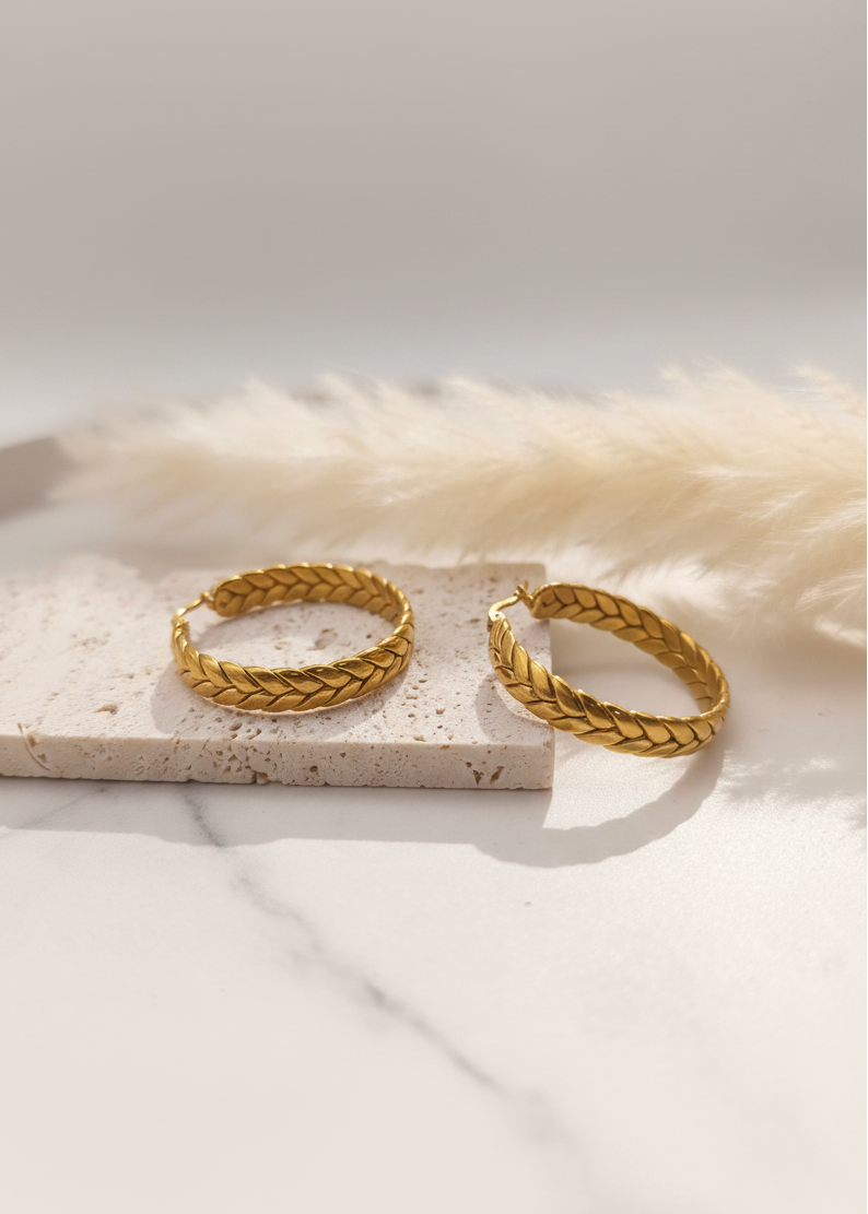 Goldene Creolen mit Blattmuster "Pepa", 18k vergoldet