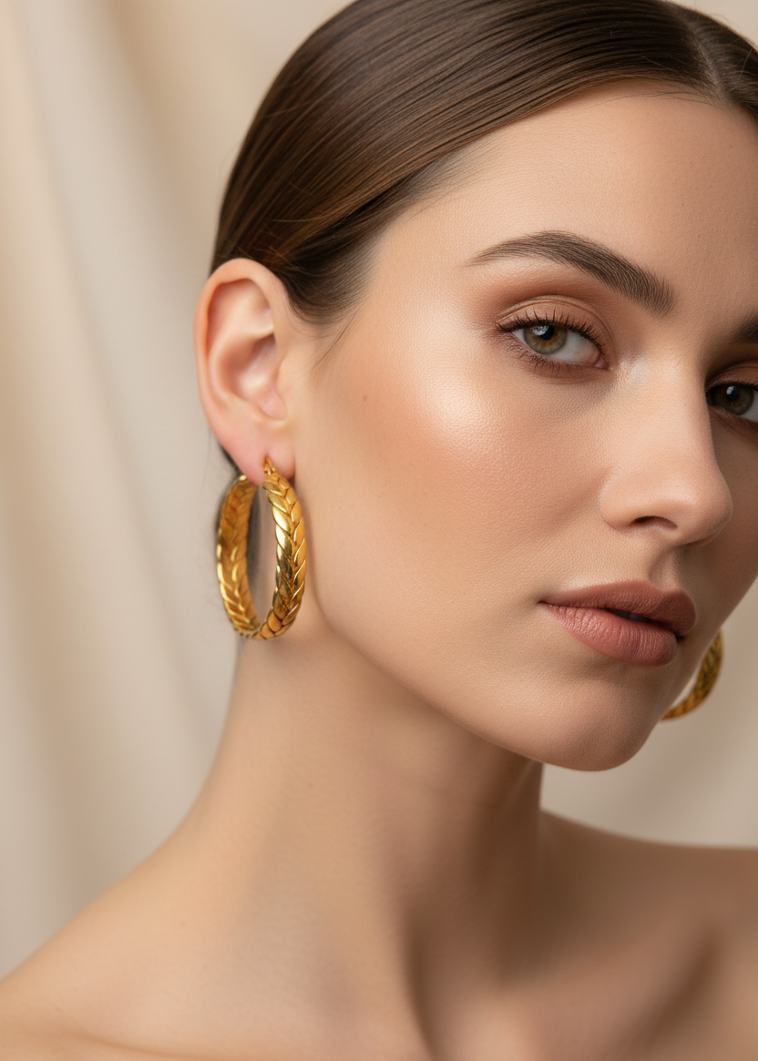 Goldene Creolen mit Blattmuster "Pepa", 18k vergoldet
