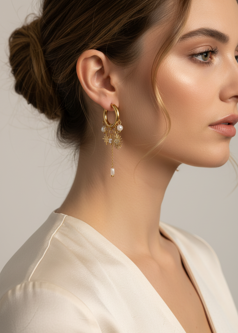 Creolen mit Kette und Charms