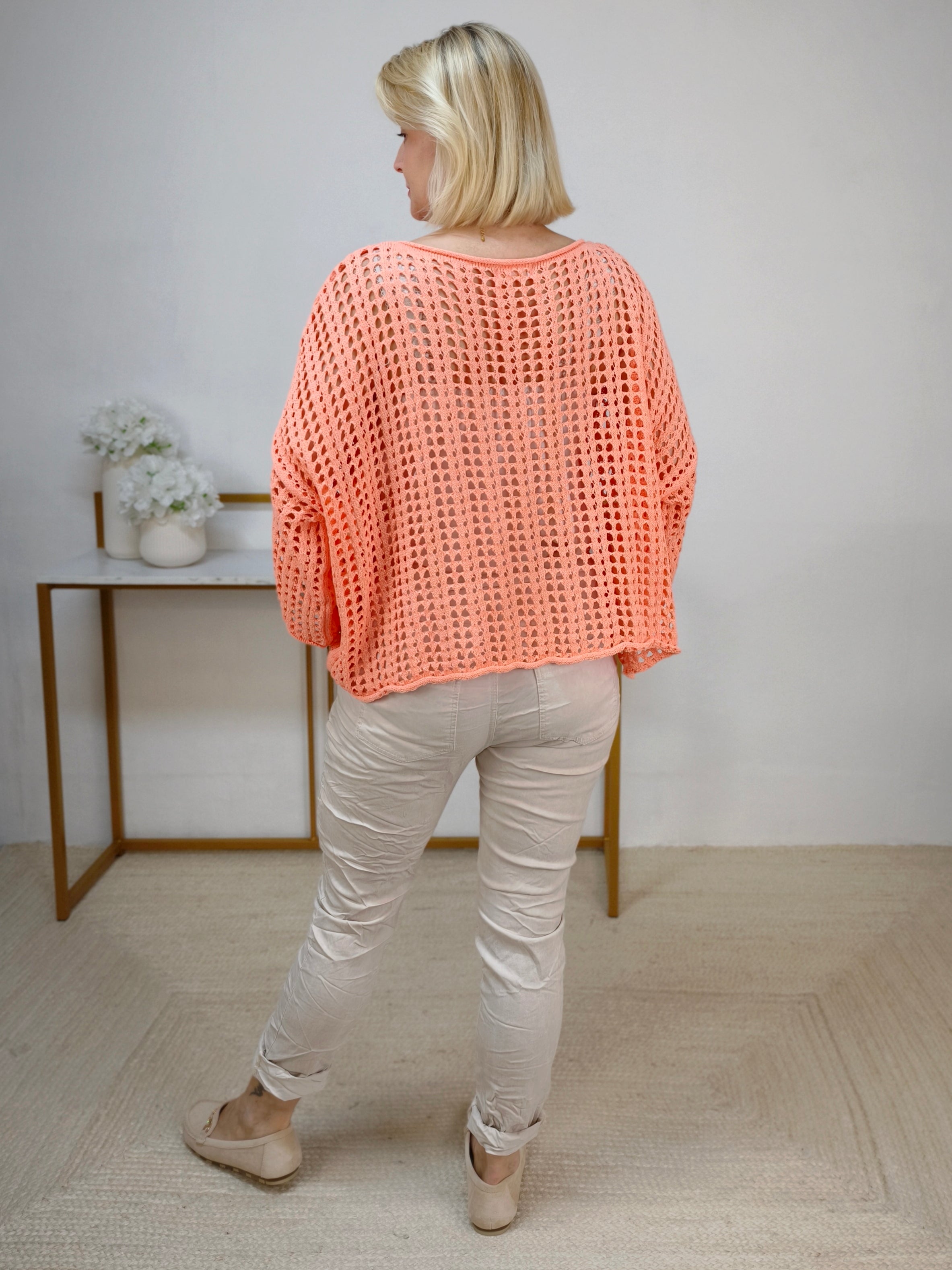 Leichter Lochstrick Pullover apricot (38-44)