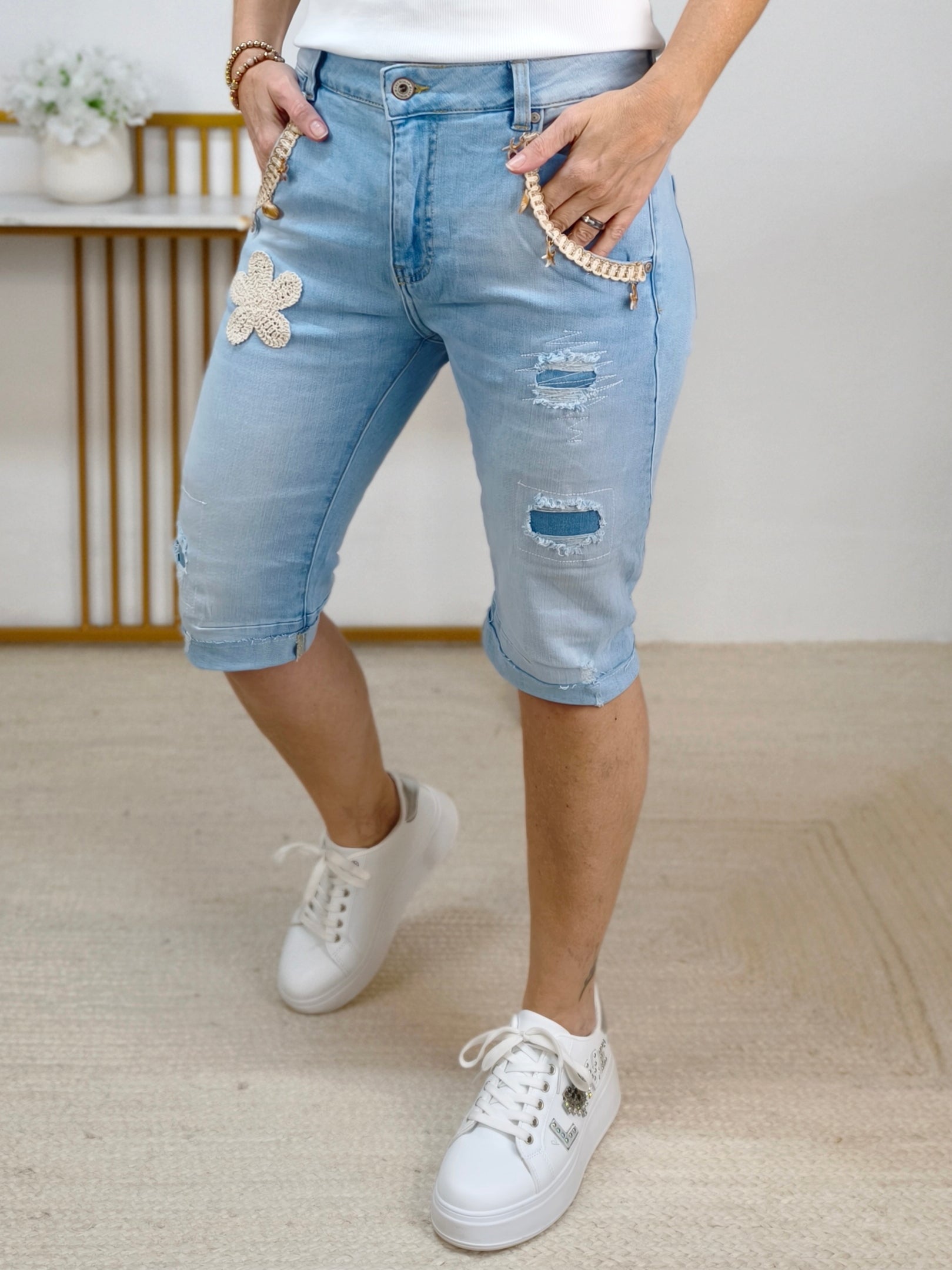 Boho Jeans/Shorts mit vielen Details (38/40, 42, 44)