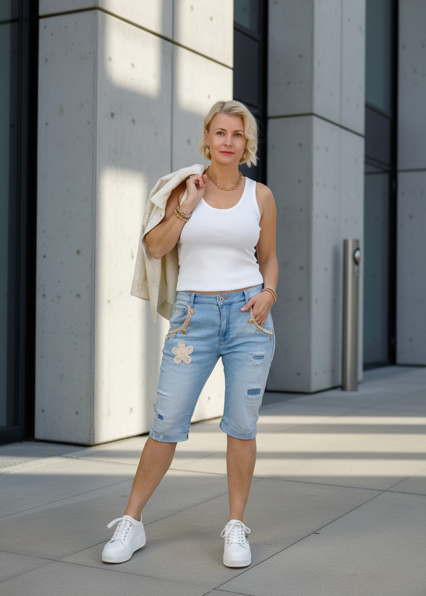 Boho Jeans/Shorts mit vielen Details (38/40, 42, 44)