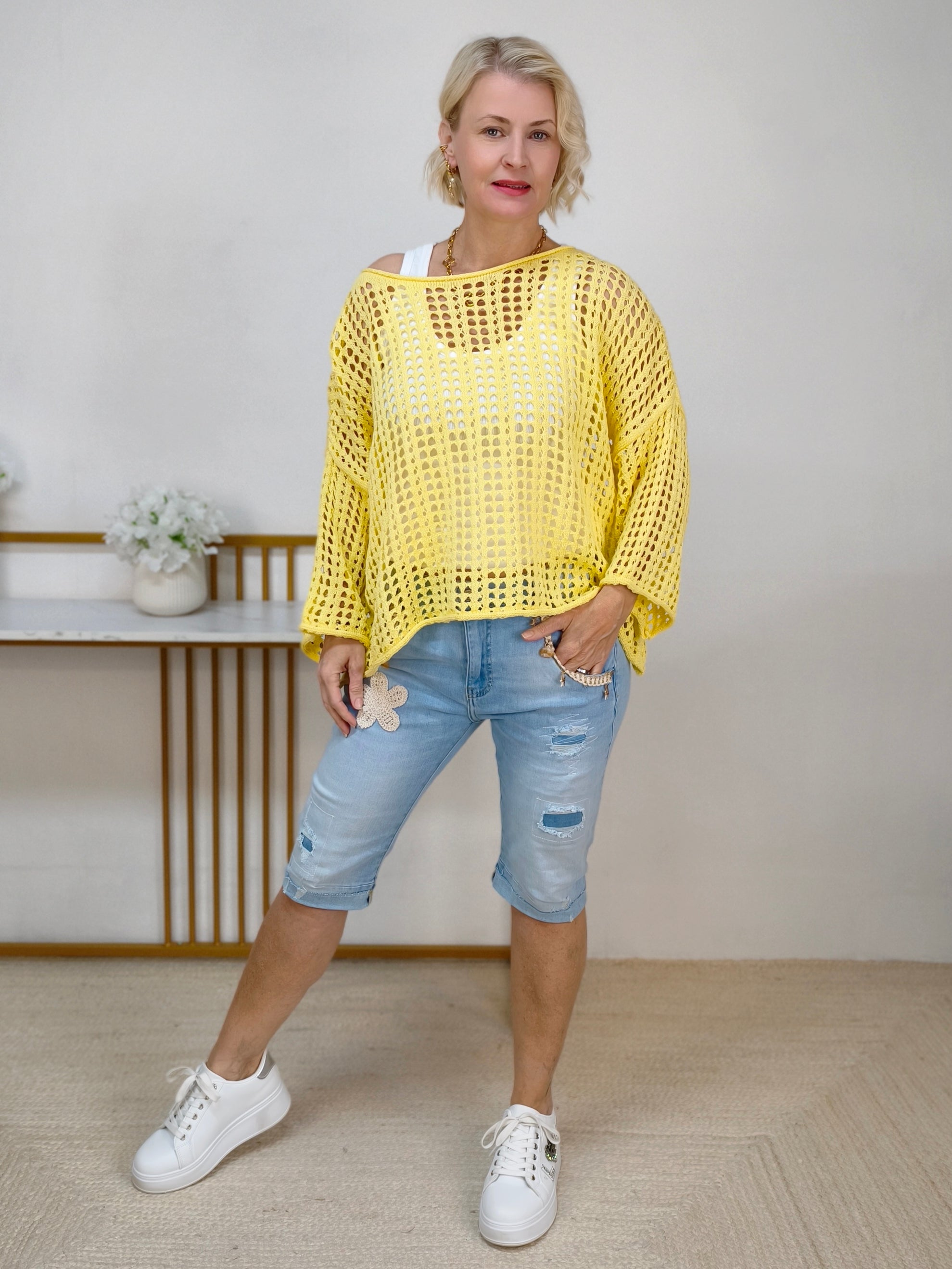 Leichter Lochstrick Pullover gelb (38-44)