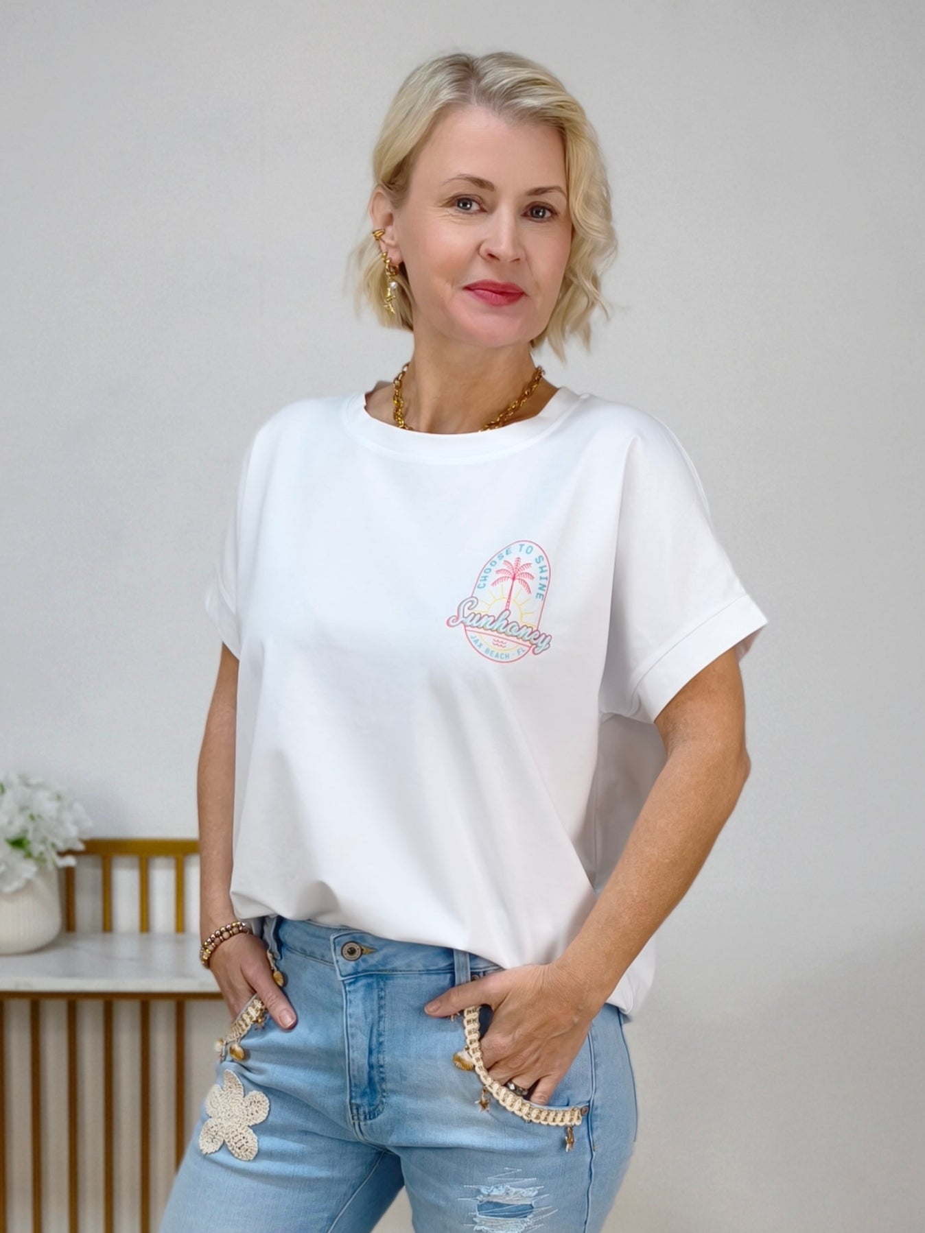 T-Shirt "Sunhoney" in weiss (40-44)