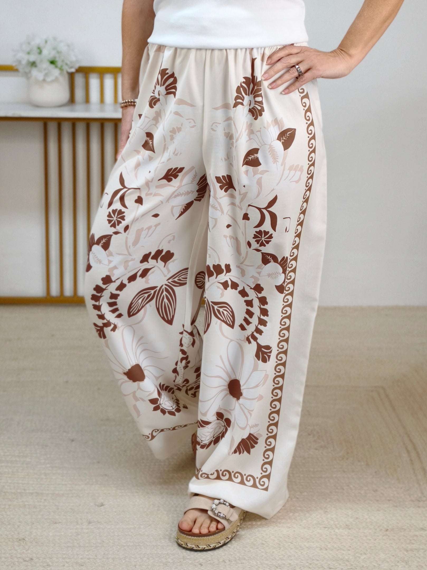 Bedruckte Marlene Hose "Nana" beige (36-42)