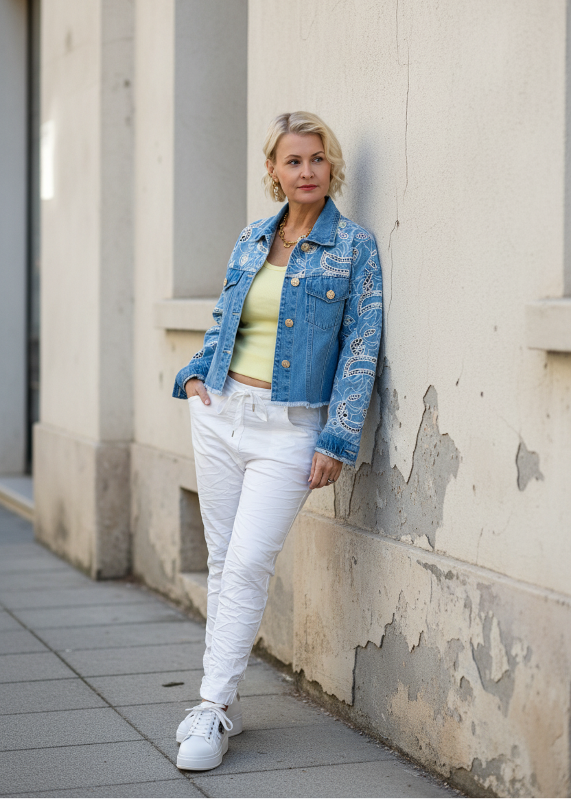 Wunderschöne Jeansjacke mit Lochstickerei (36-42)