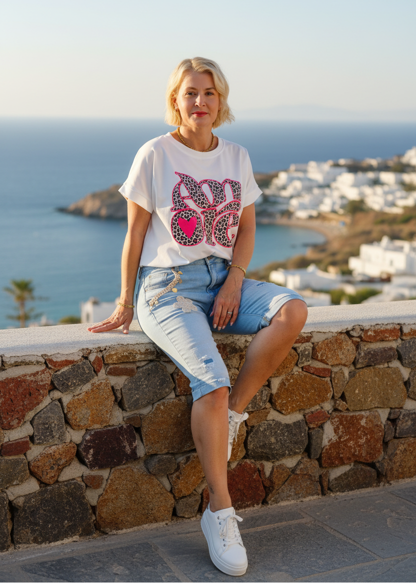 T-Shirt "Amore" in weiss mit Leo (40-44)