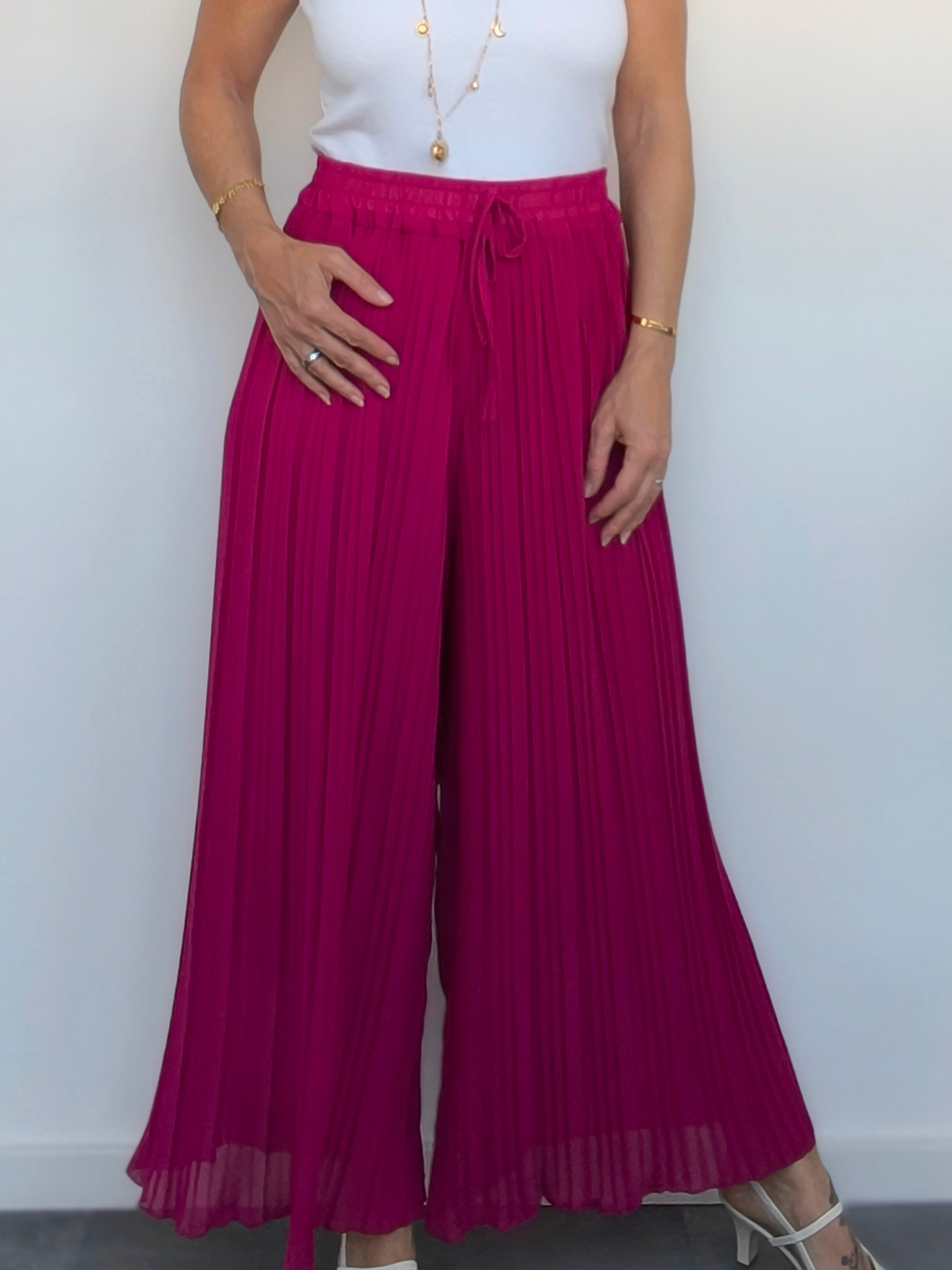Plissee Hose mit weitem Bein Magenta (36-44)