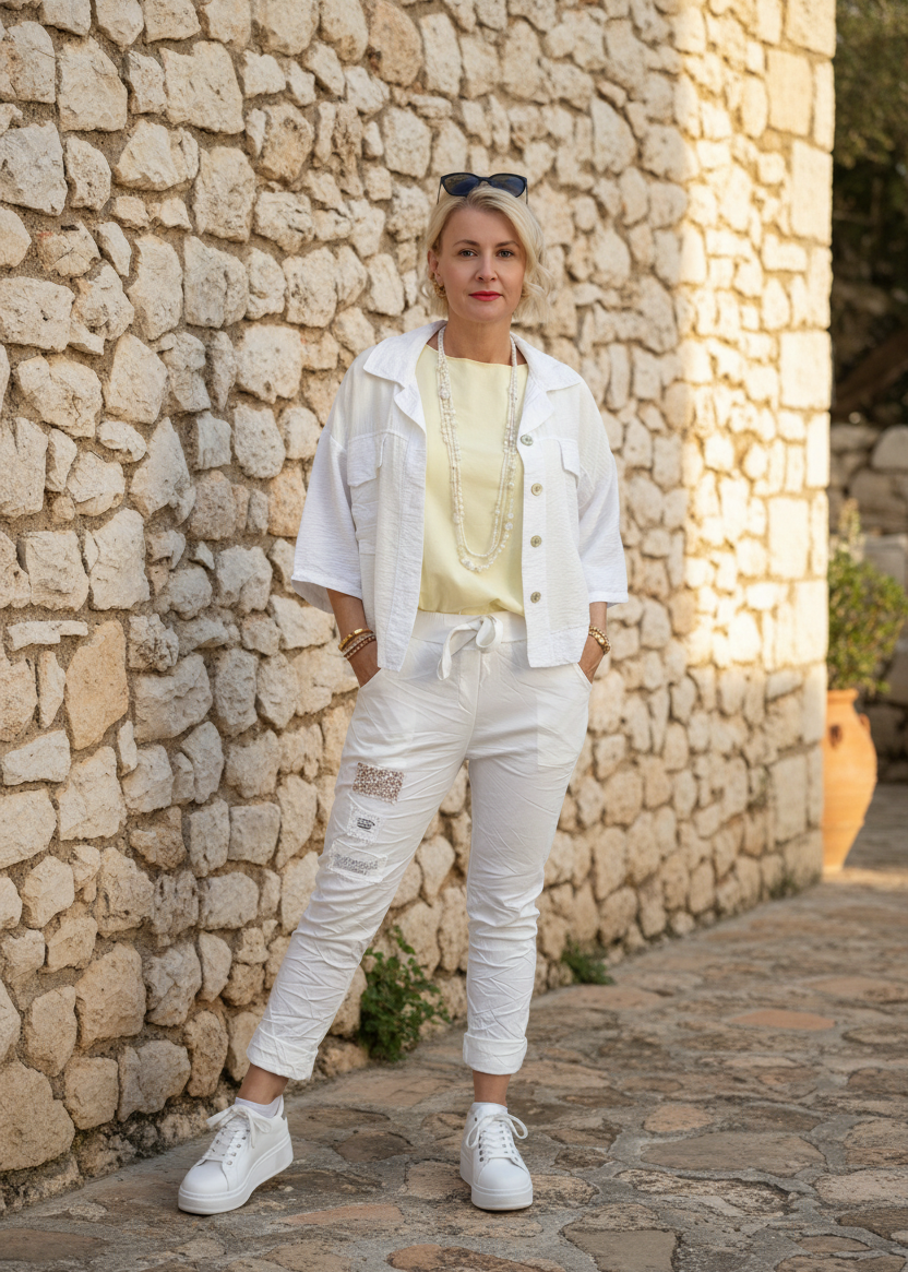 Einfarbiges, leichtes Shirt in light gelb aus Baumwolle (40-42/44)