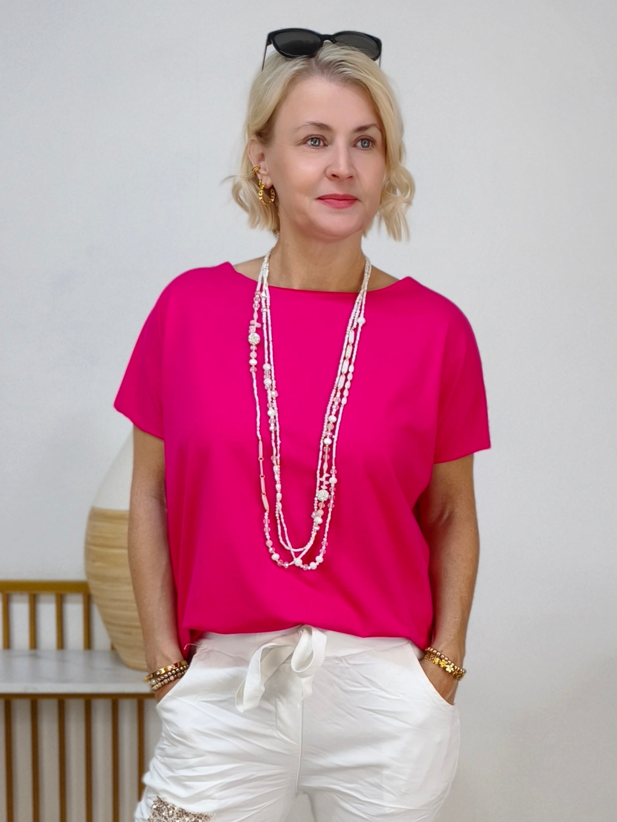 Einfarbiges, leichtes Shirt in pink aus Baumwolle (40-42/44)