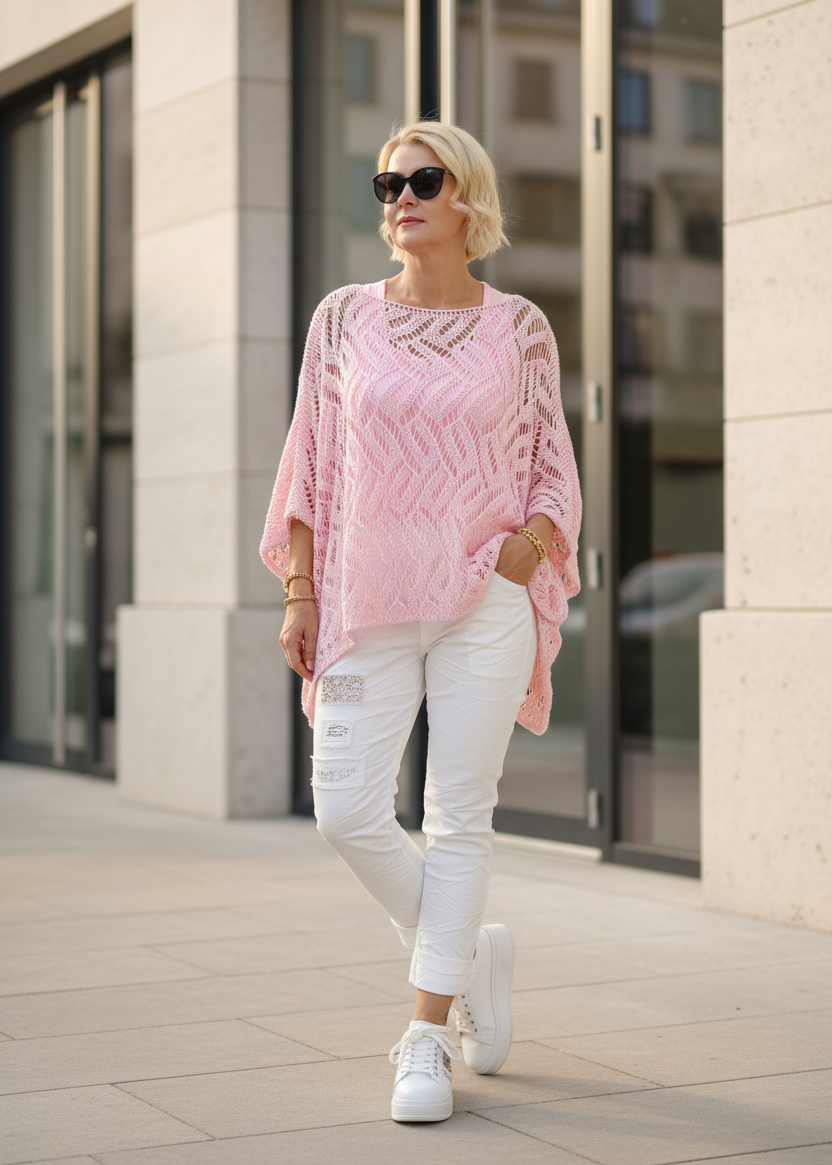 Grober Häkel - Pullover rosa (38-44)