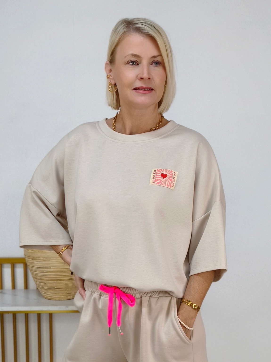 Kurzarm Sweater "Le Soleil" beige (38 - 44)