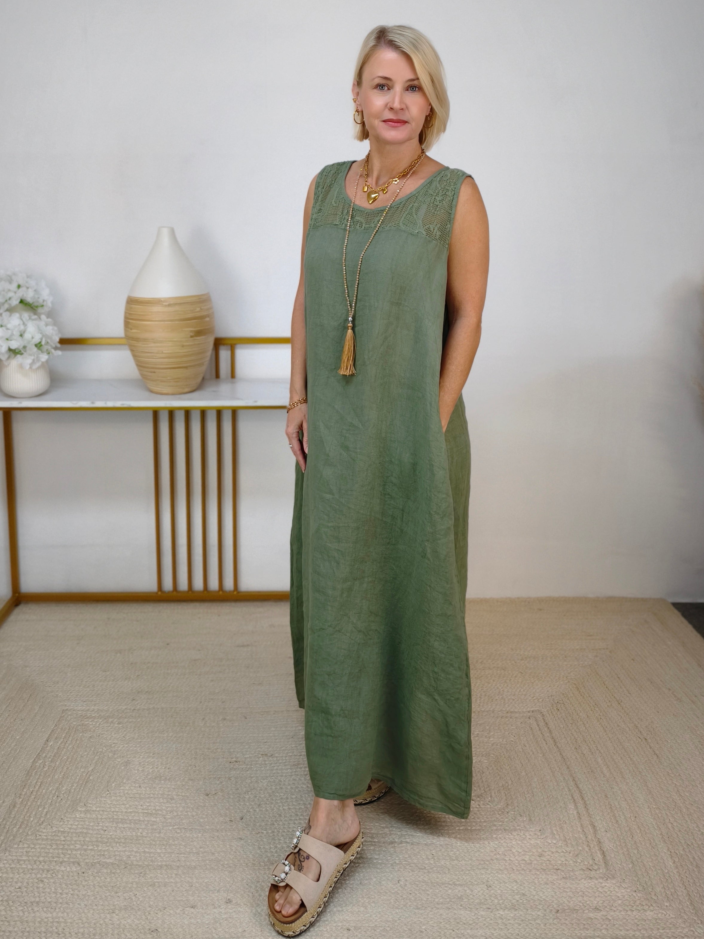 langes Leinenkleid "Hanna" khaki (42-44/46)