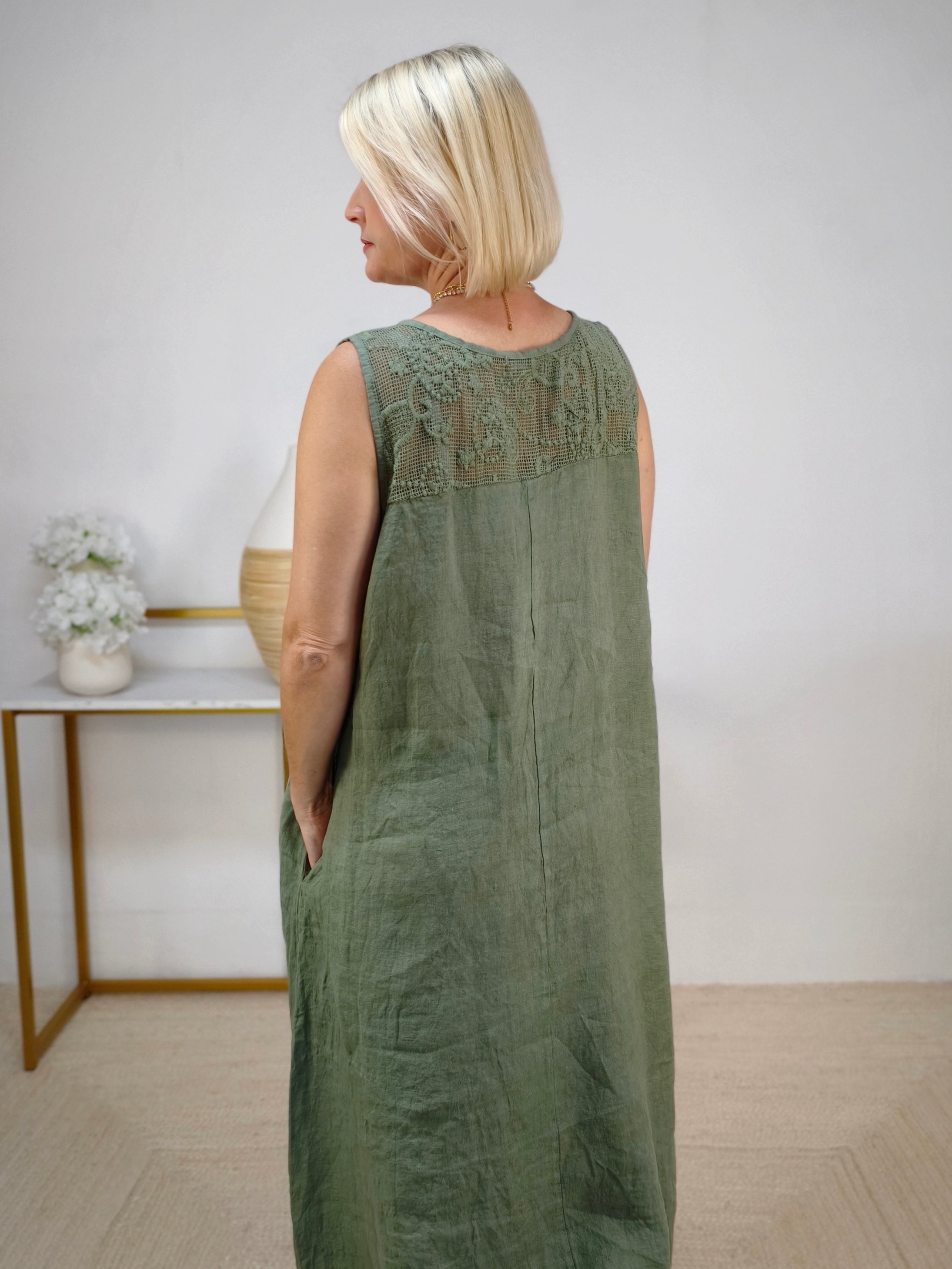langes Leinenkleid "Hanna" khaki (42-44/46)