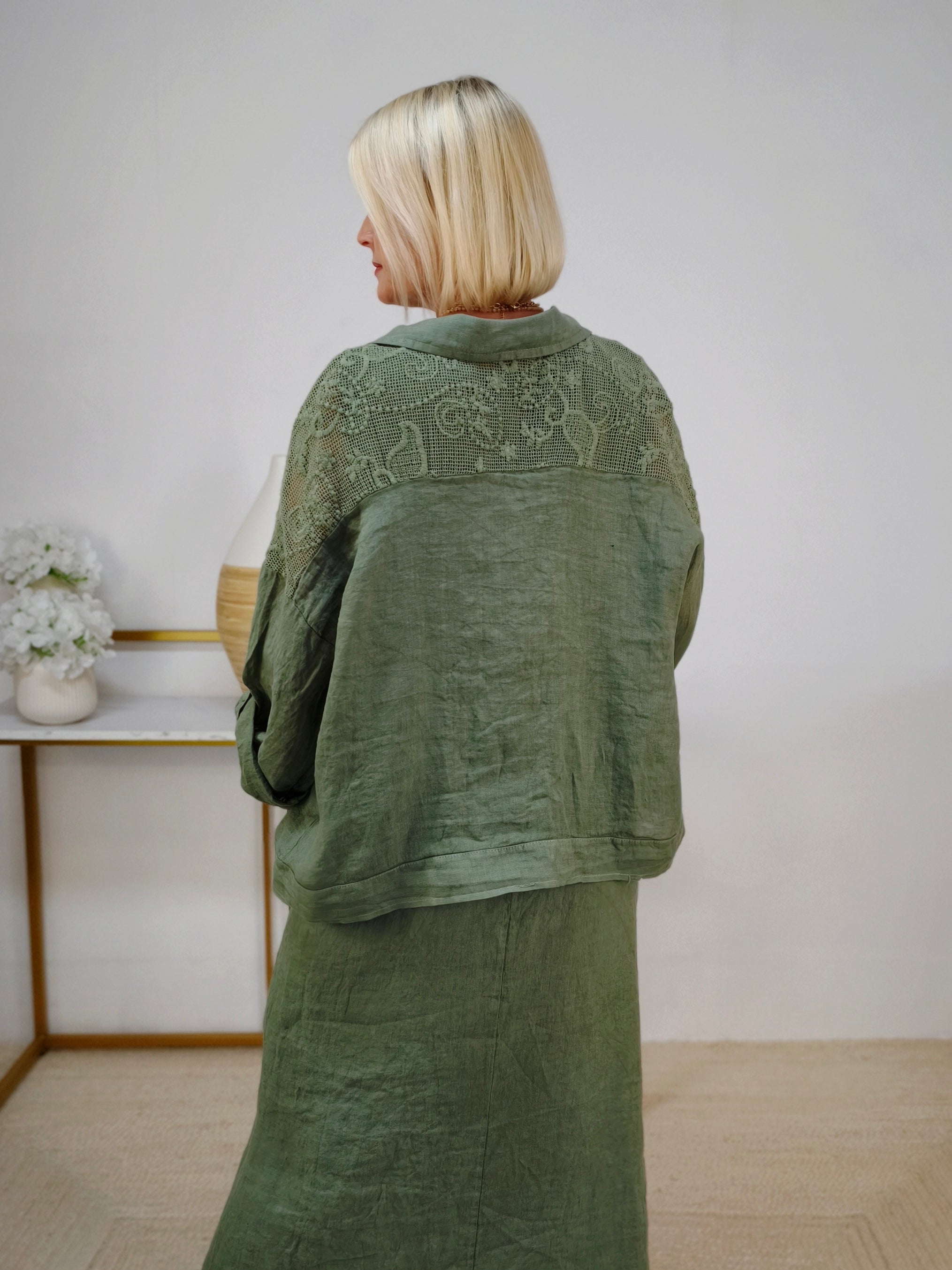 Leinen Blusen - Jacke "Hanna" khaki (42-44/46)