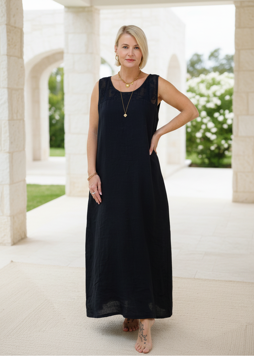 langes Leinenkleid "Hanna" schwarz (42-44/46)