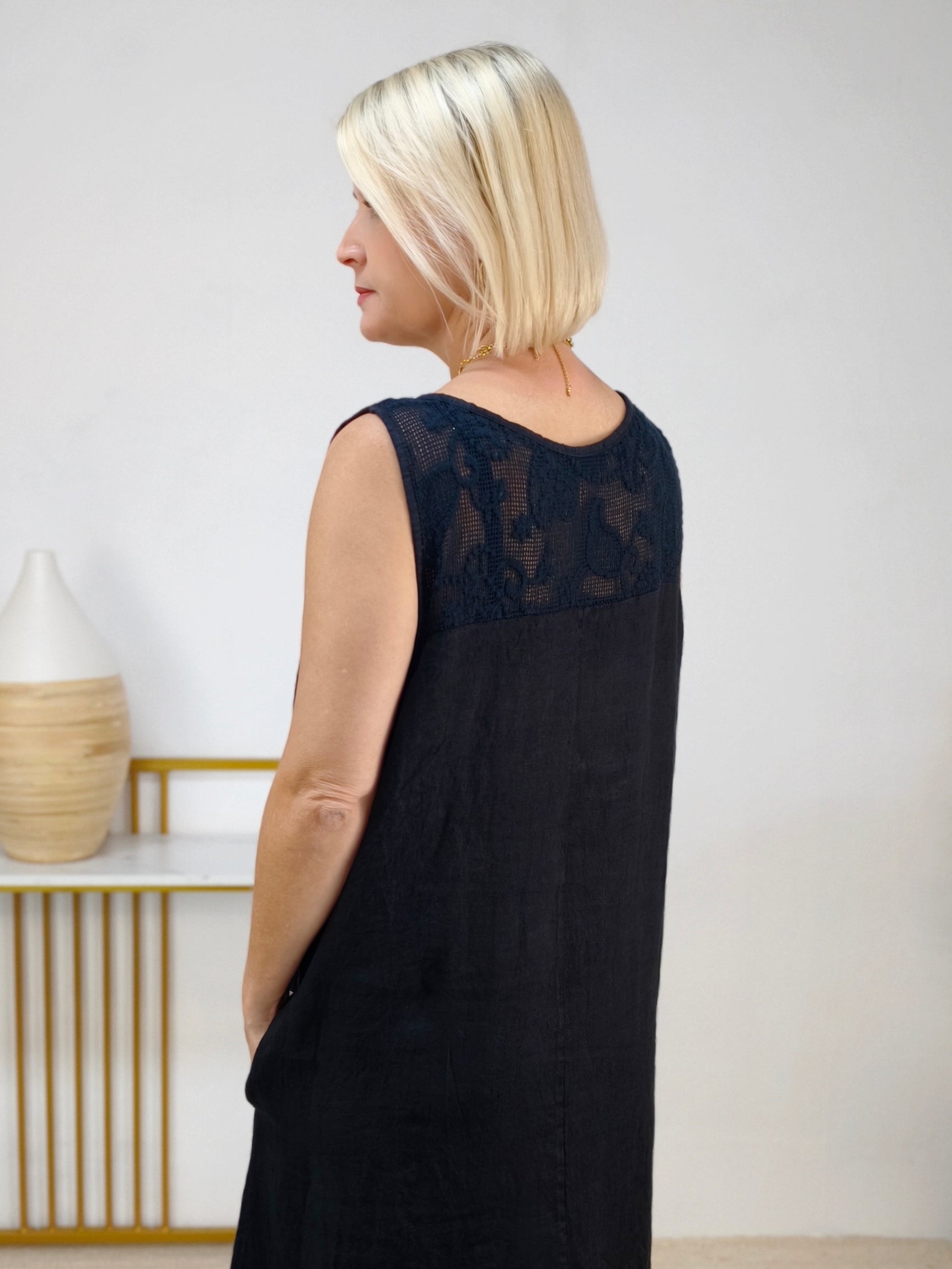 langes Leinenkleid "Hanna" schwarz (42-44/46)