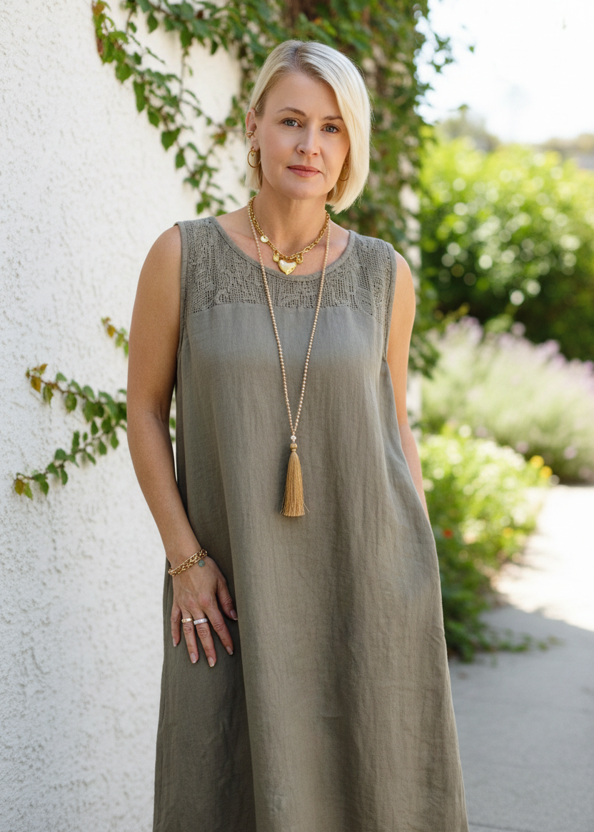 langes Leinenkleid "Hanna" taupe (42-44/46)
