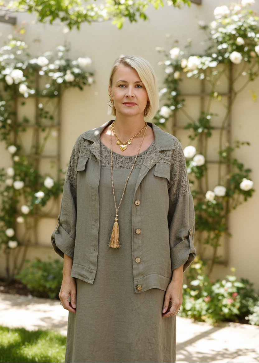 Leinen Blusen - Jacke "Hanna" taupe (42-44/46)