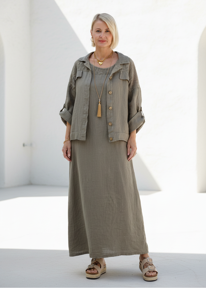 langes Leinenkleid "Hanna" taupe (42-44/46)