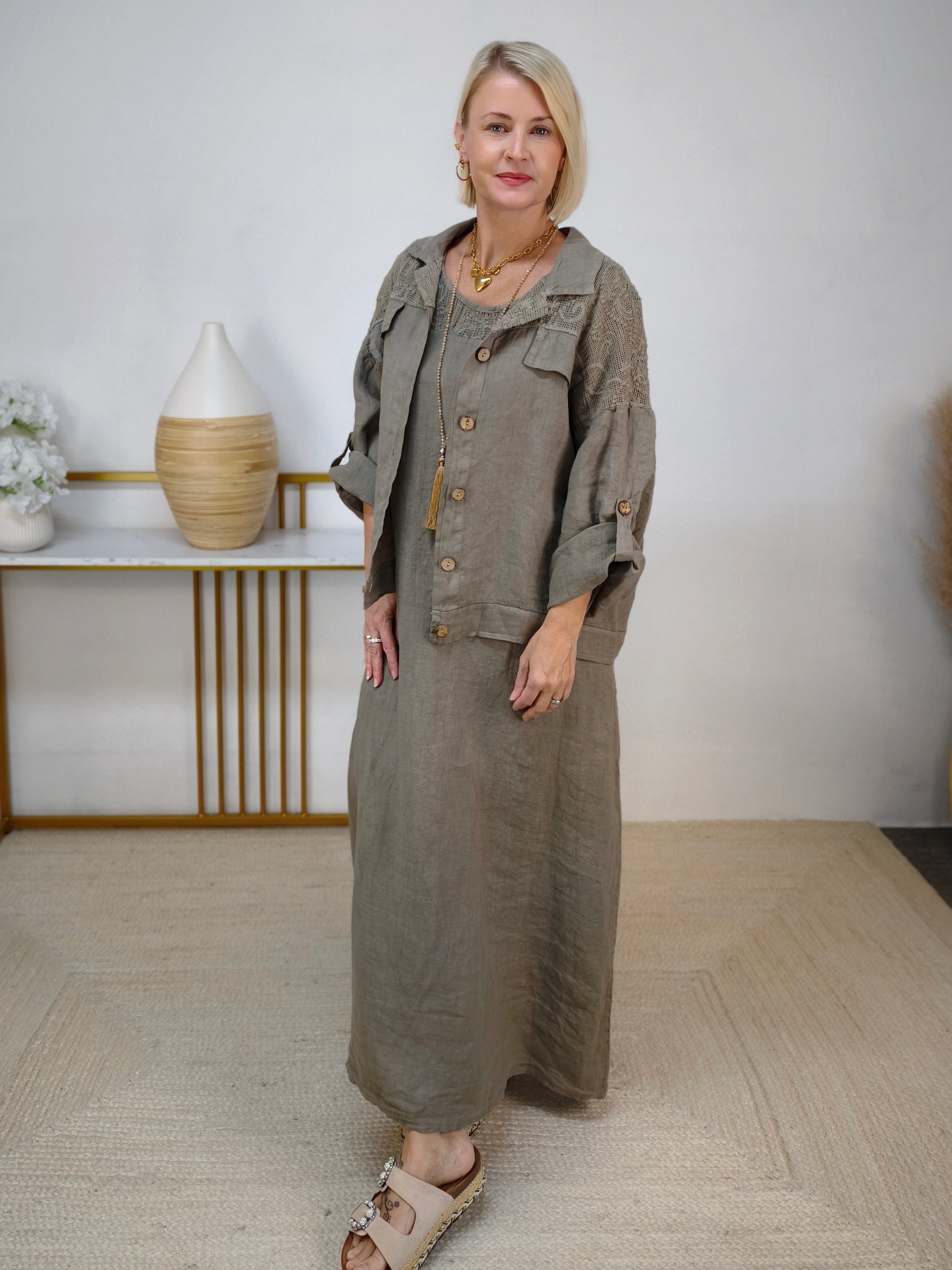 Leinen Blusen - Jacke "Hanna" taupe (42-44/46)