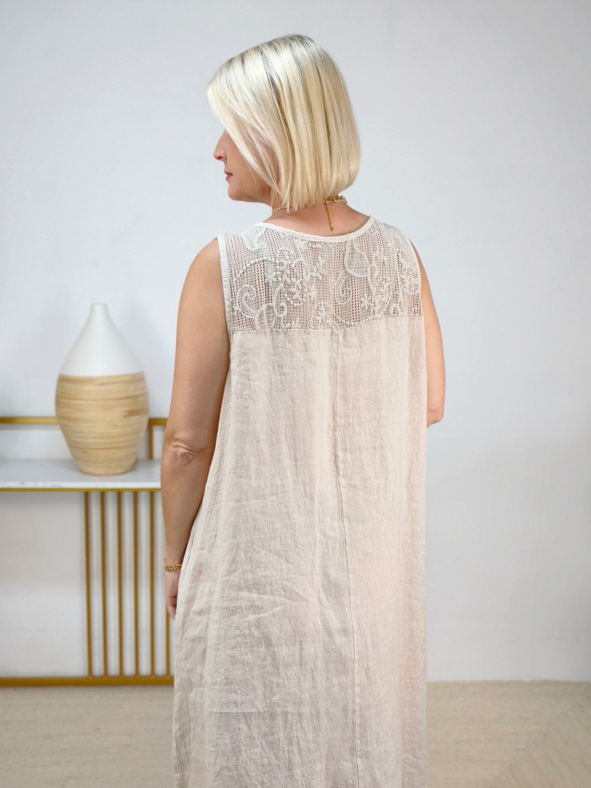 langes Leinenkleid "Hanna" beige (42-44/46)