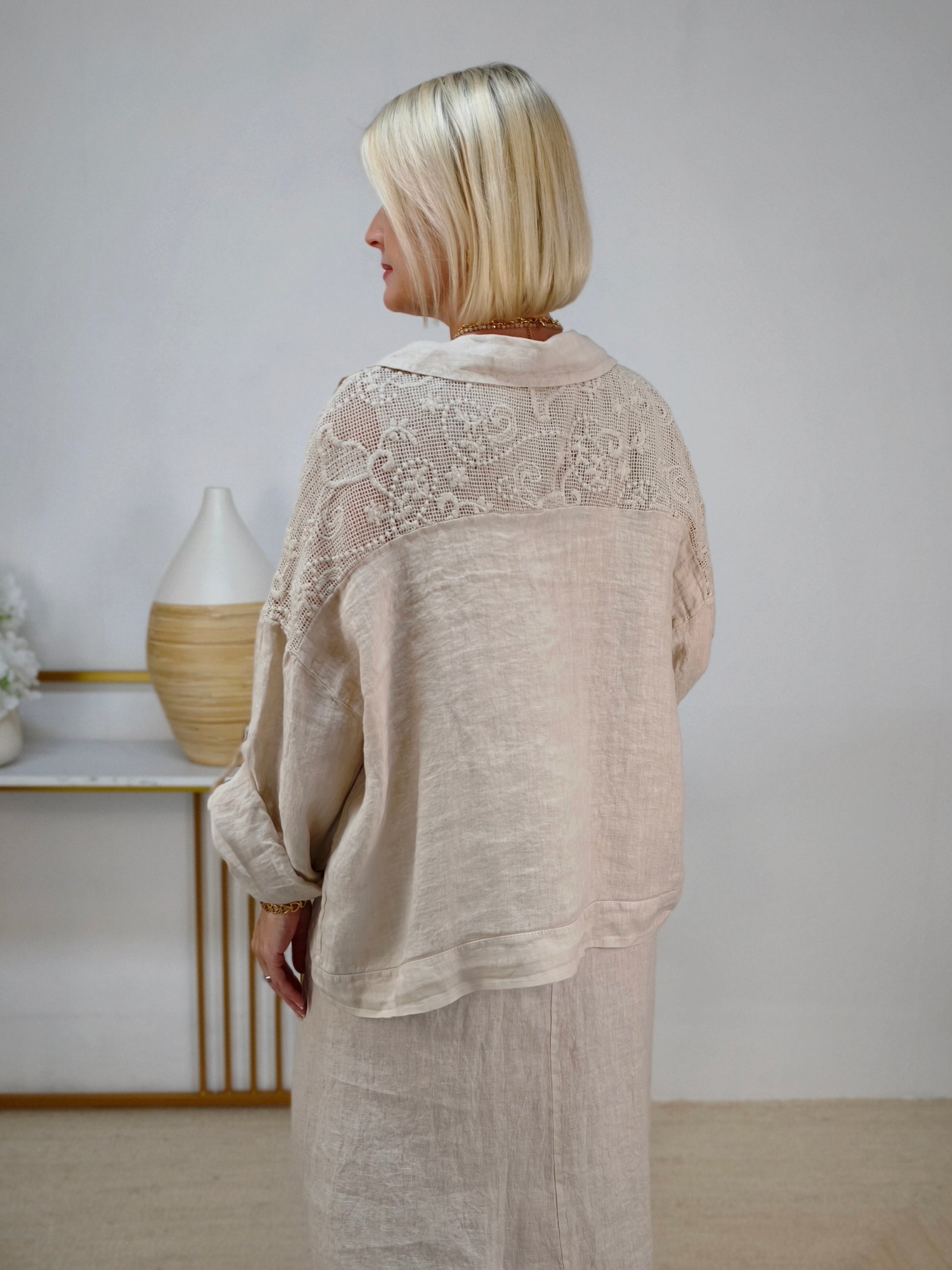 Leinen Blusen - Jacke "Hanna" beige (42-44/46)