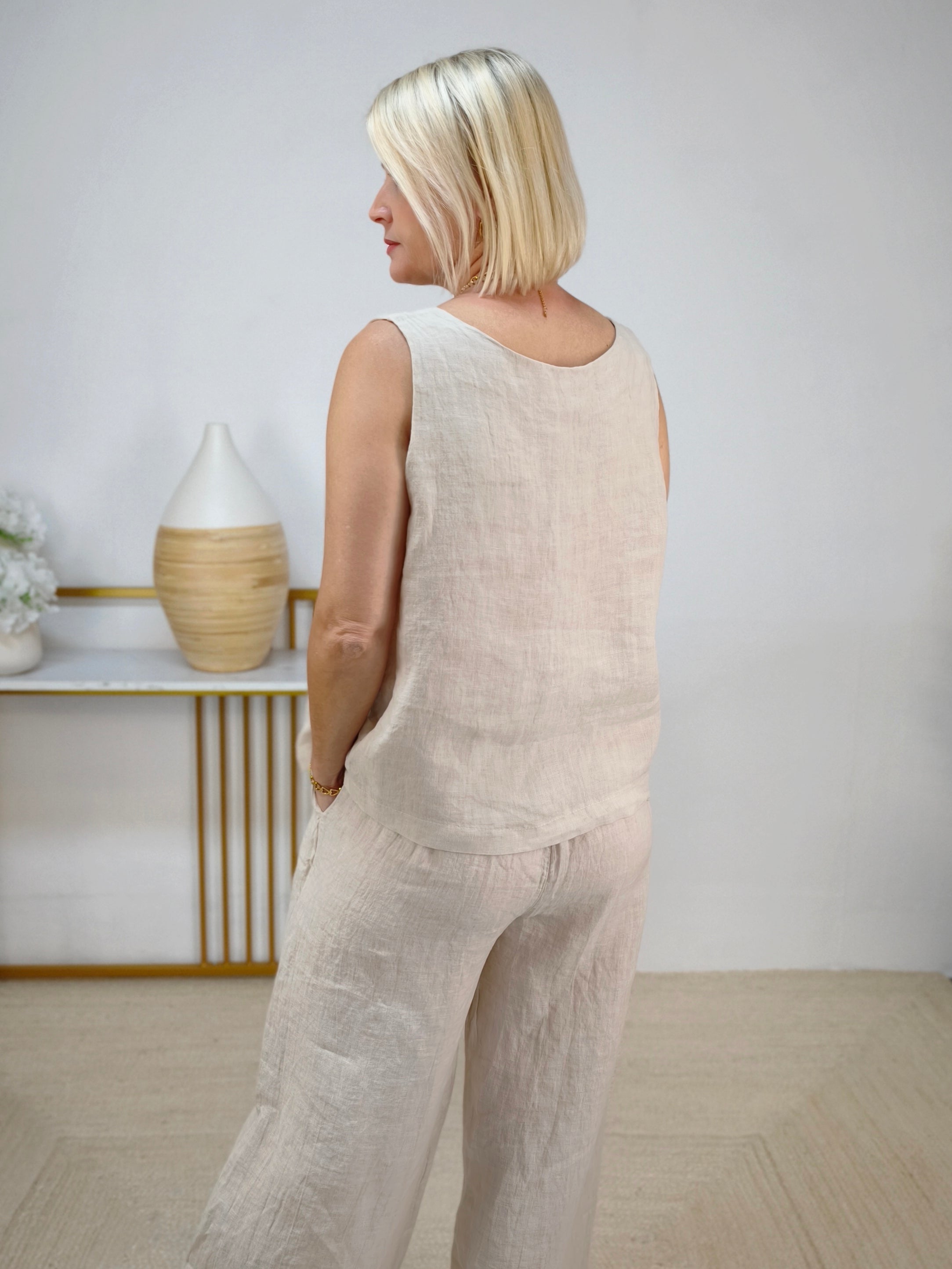 Zweiteiler Set "Como" beige - Marlenehose & Top (2 Größen)
