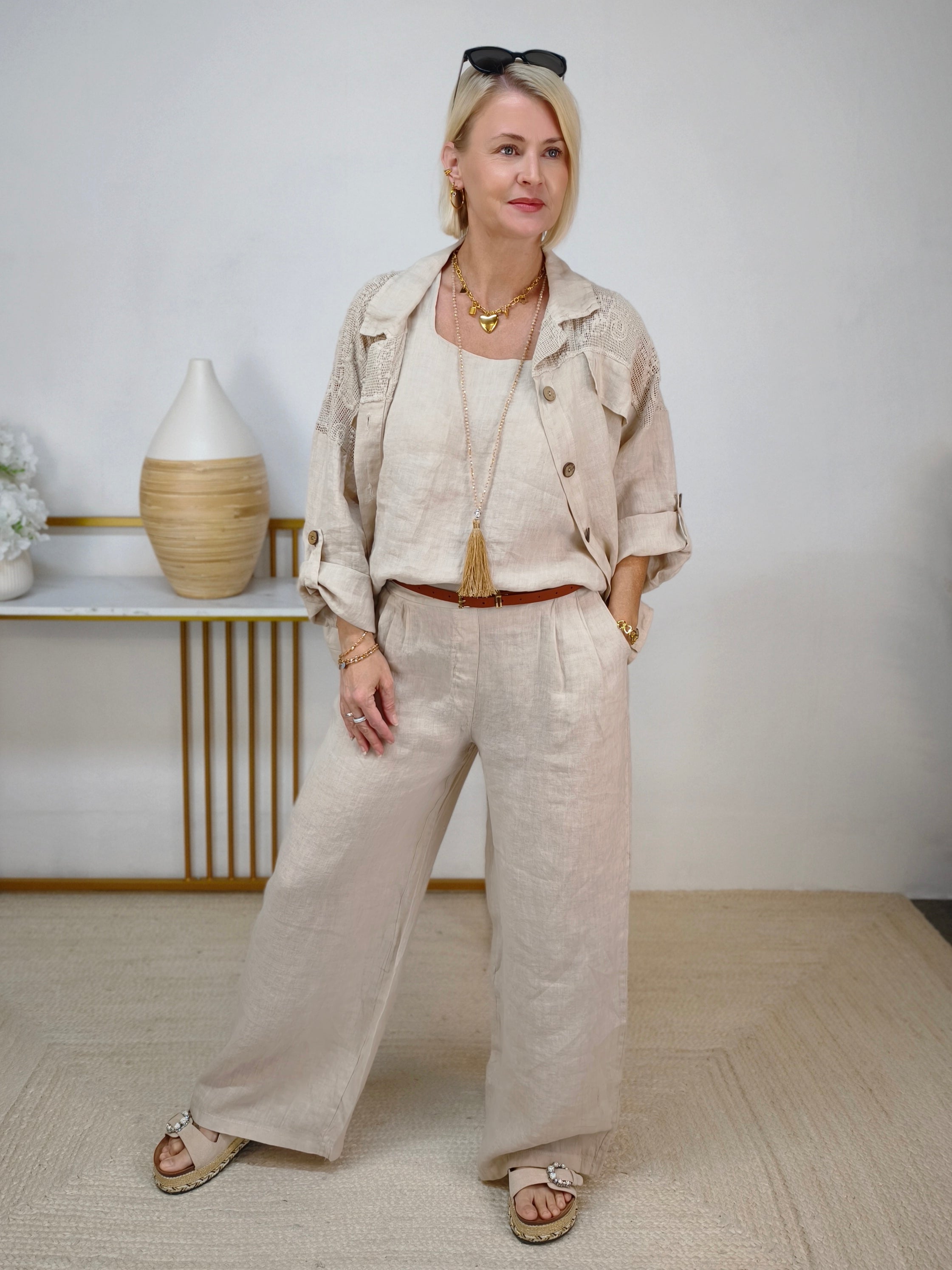 Leinen Blusen - Jacke "Hanna" beige (42-44/46)